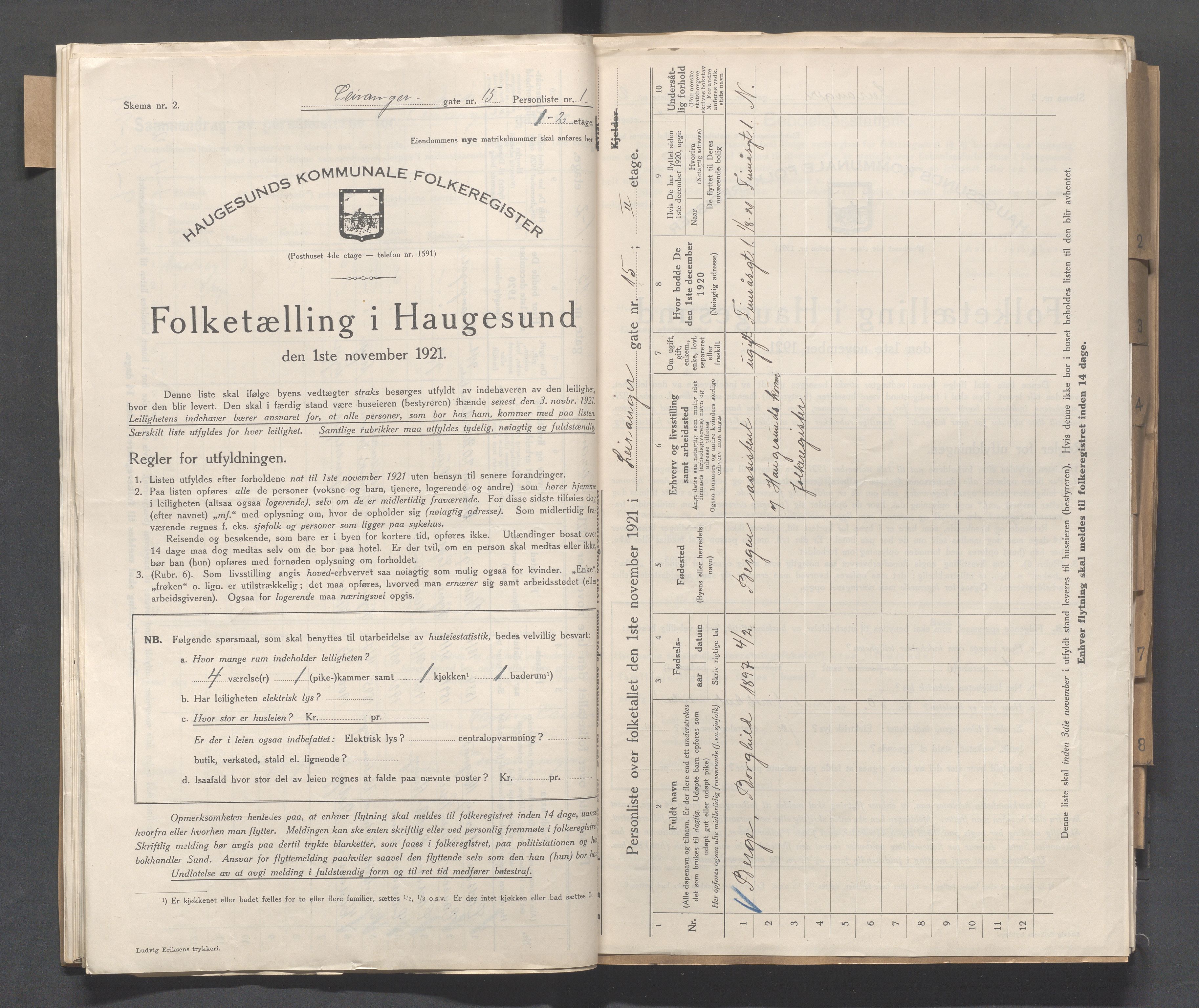 IKAR, Local census 1.11.1921 for Haugesund, 1921, p. 3036