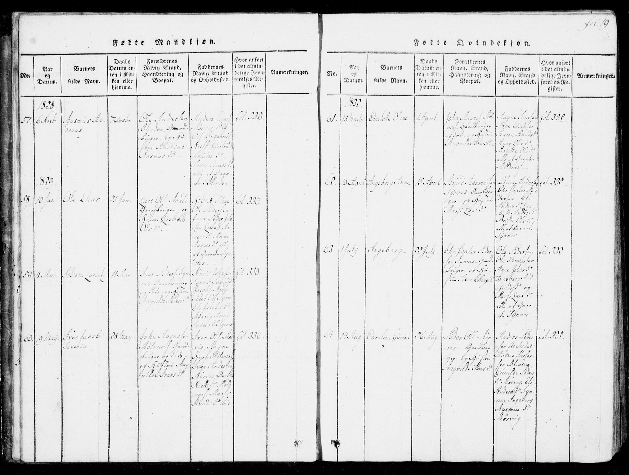 Ministerialprotokoller, klokkerbøker og fødselsregistre - Møre og Romsdal, SAT/A-1454/537/L0517: Parish register (official) no. 537A01, 1818-1862, p. 19