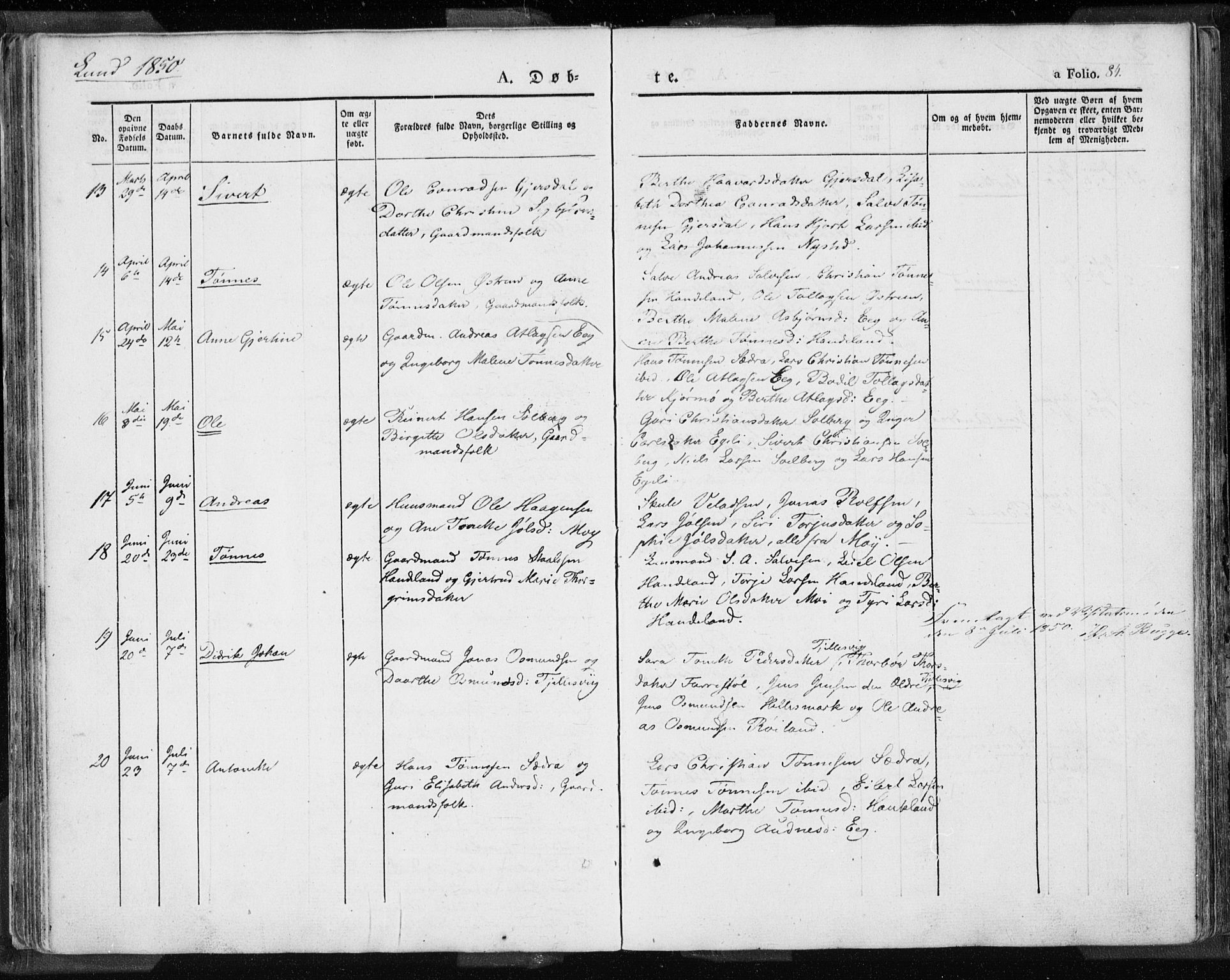 Lund sokneprestkontor, AV/SAST-A-101809/S06/L0007: Parish register (official) no. A 7.1, 1833-1854, p. 84