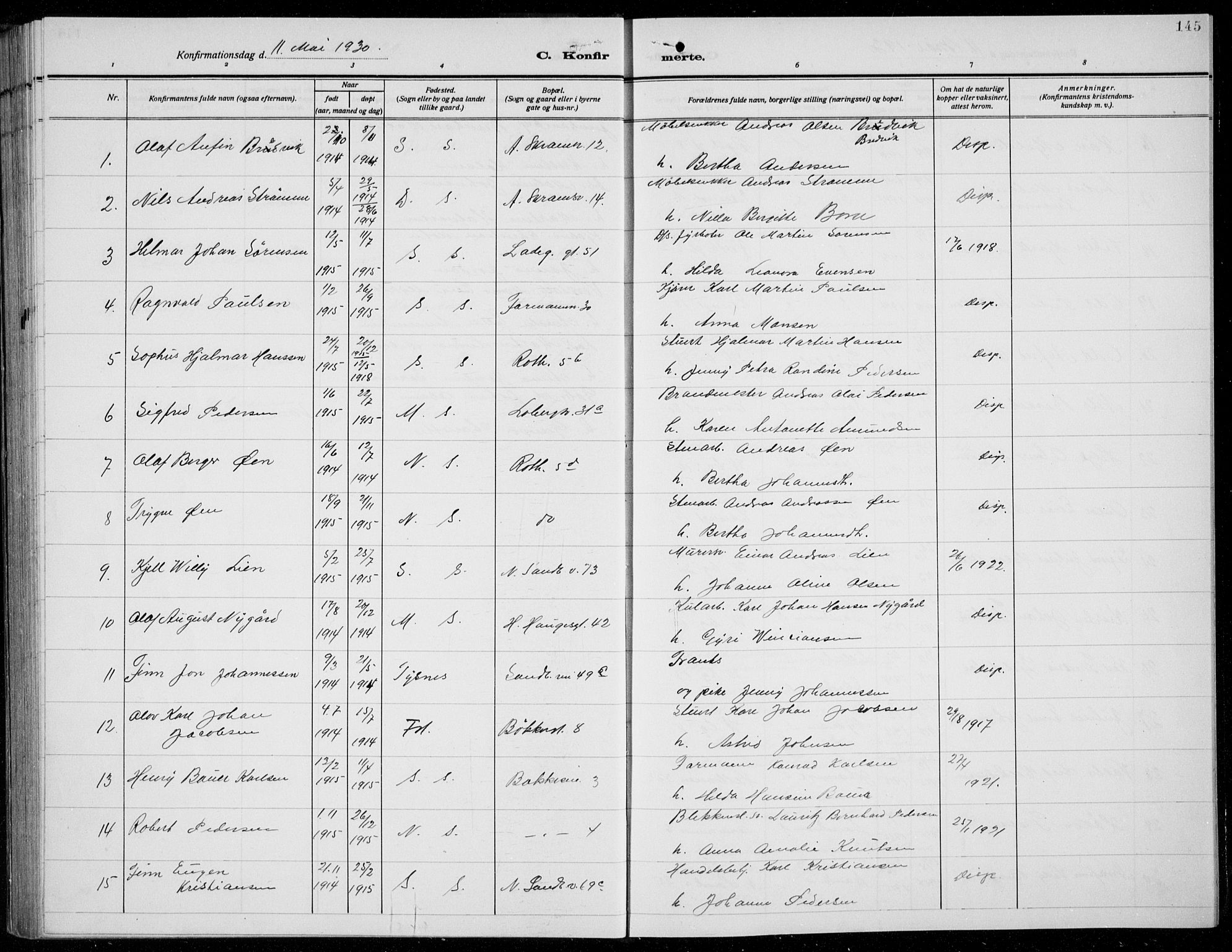 Sandviken Sokneprestembete, AV/SAB-A-77601/H/Hb/L0011: Parish register (copy) no. C 3, 1924-1938, p. 145