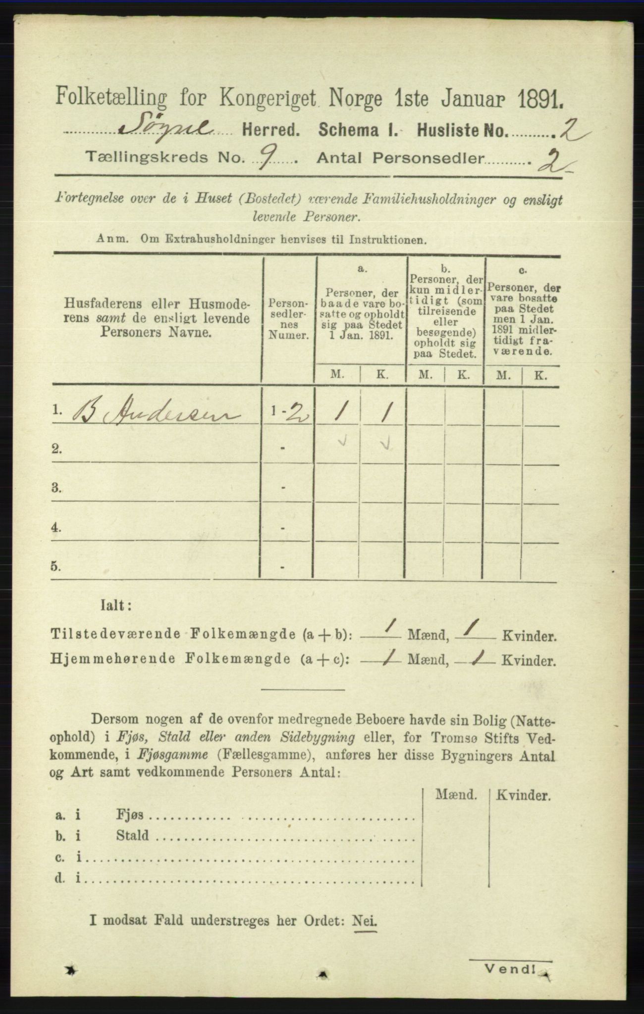 RA, 1891 census for 1018 Søgne, 1891, p. 2494