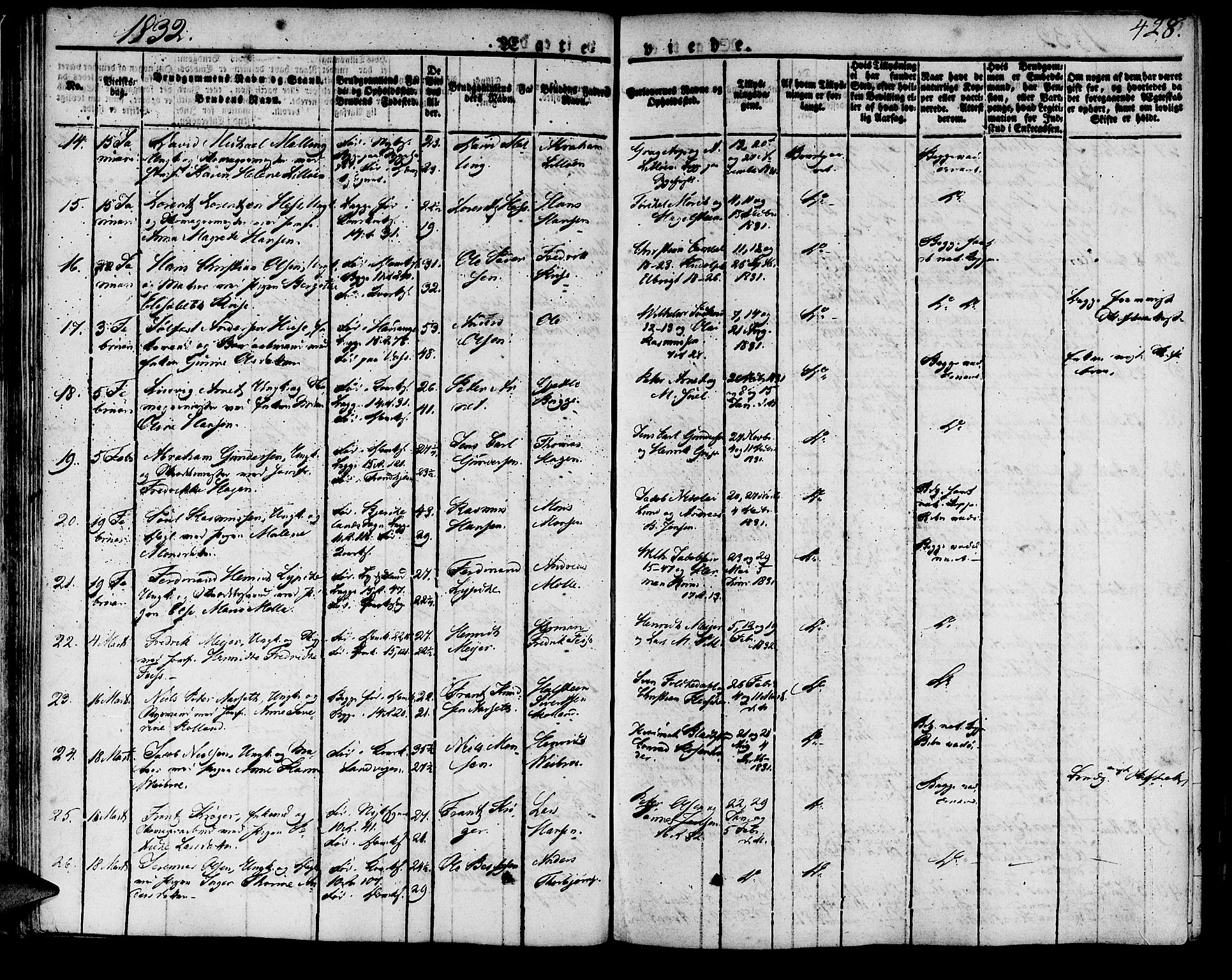 Domkirken sokneprestembete, SAB/A-74801/H/Haa/L0012: Parish register (official) no. A 12, 1821-1840, p. 428