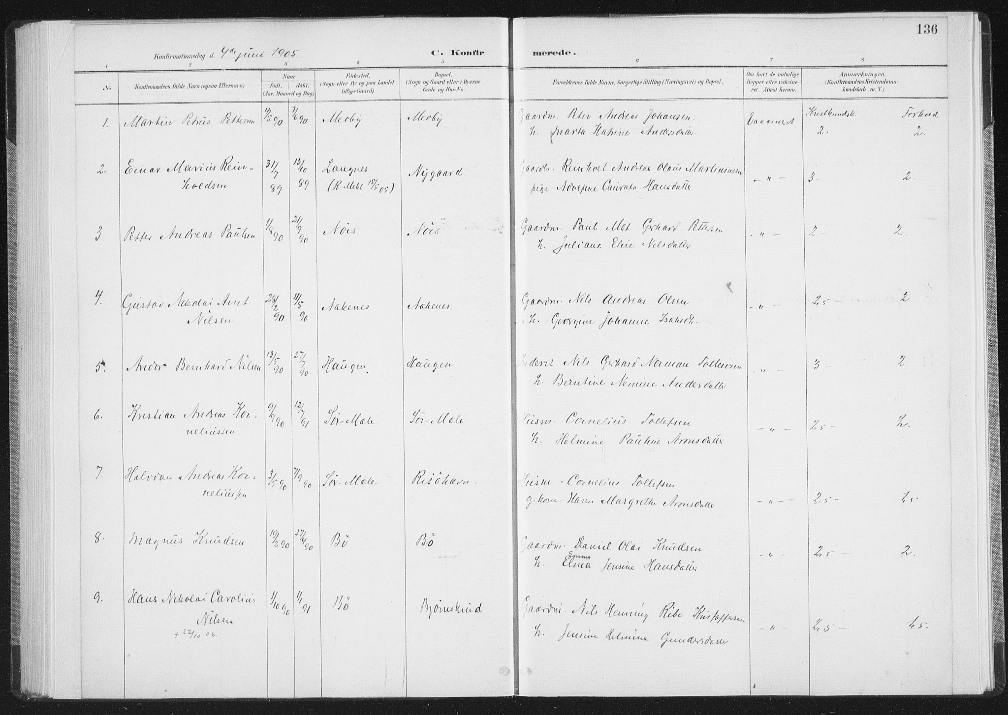 Ministerialprotokoller, klokkerbøker og fødselsregistre - Nordland, AV/SAT-A-1459/898/L1422: Parish register (official) no. 898A02, 1887-1908, p. 136