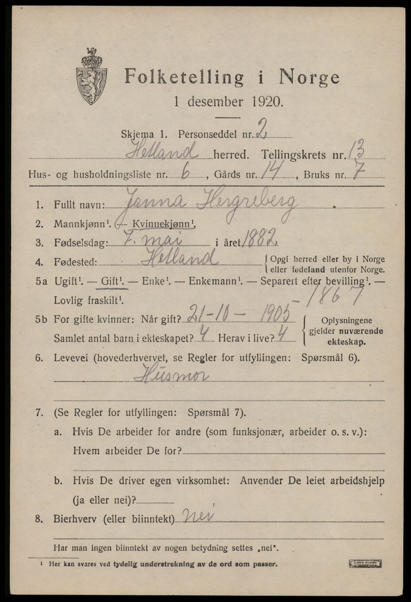 SAST, 1920 census for Hetland, 1920, p. 21699