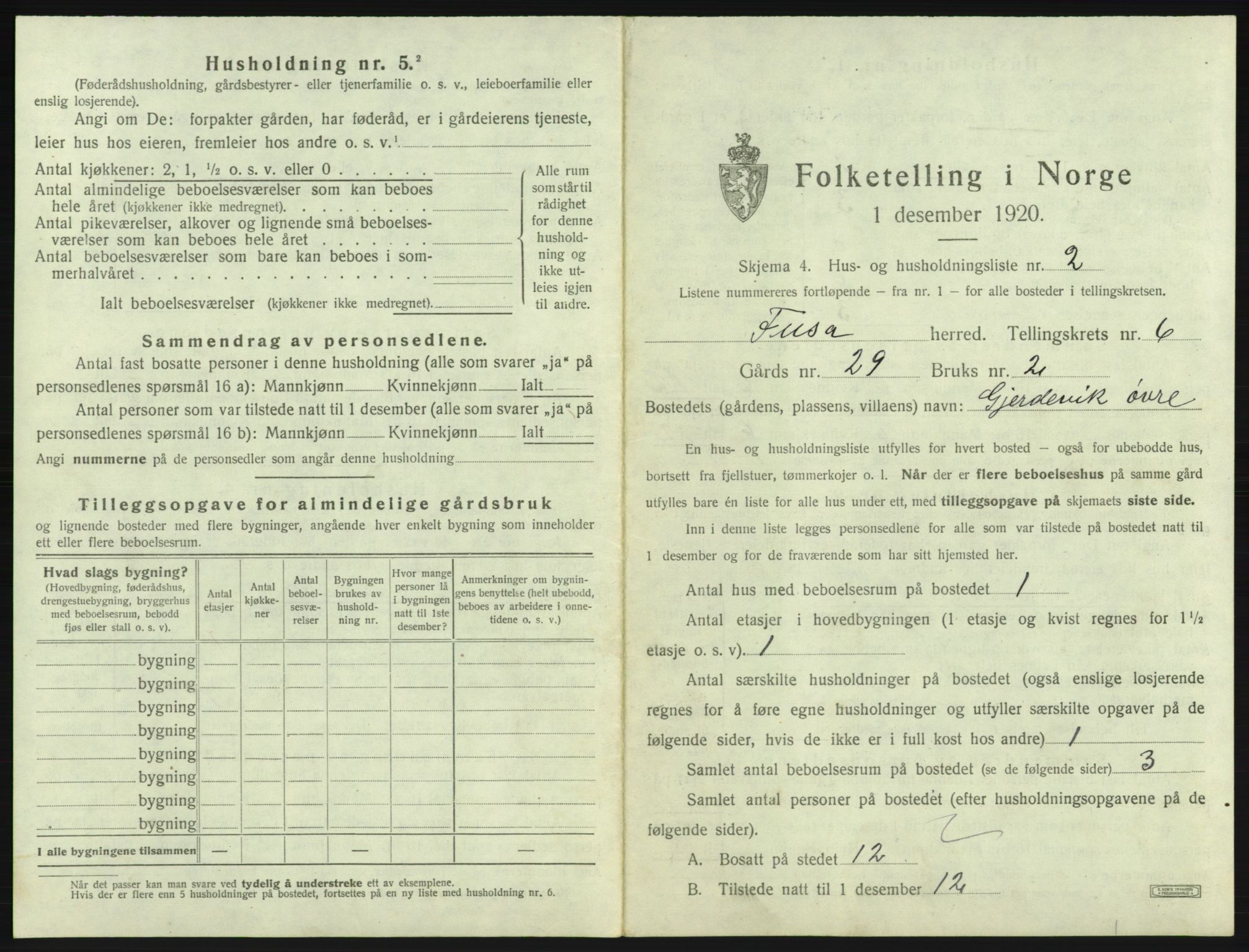 SAB, 1920 census for Fusa, 1920, p. 323