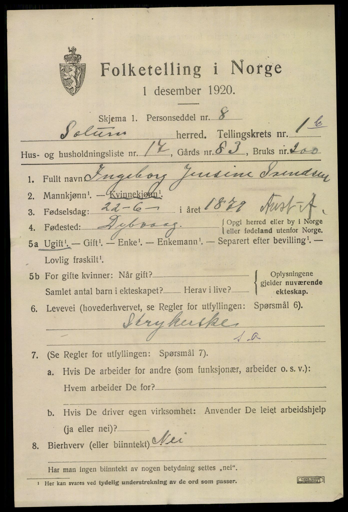 SAKO, 1920 census for Solum, 1920, p. 4414