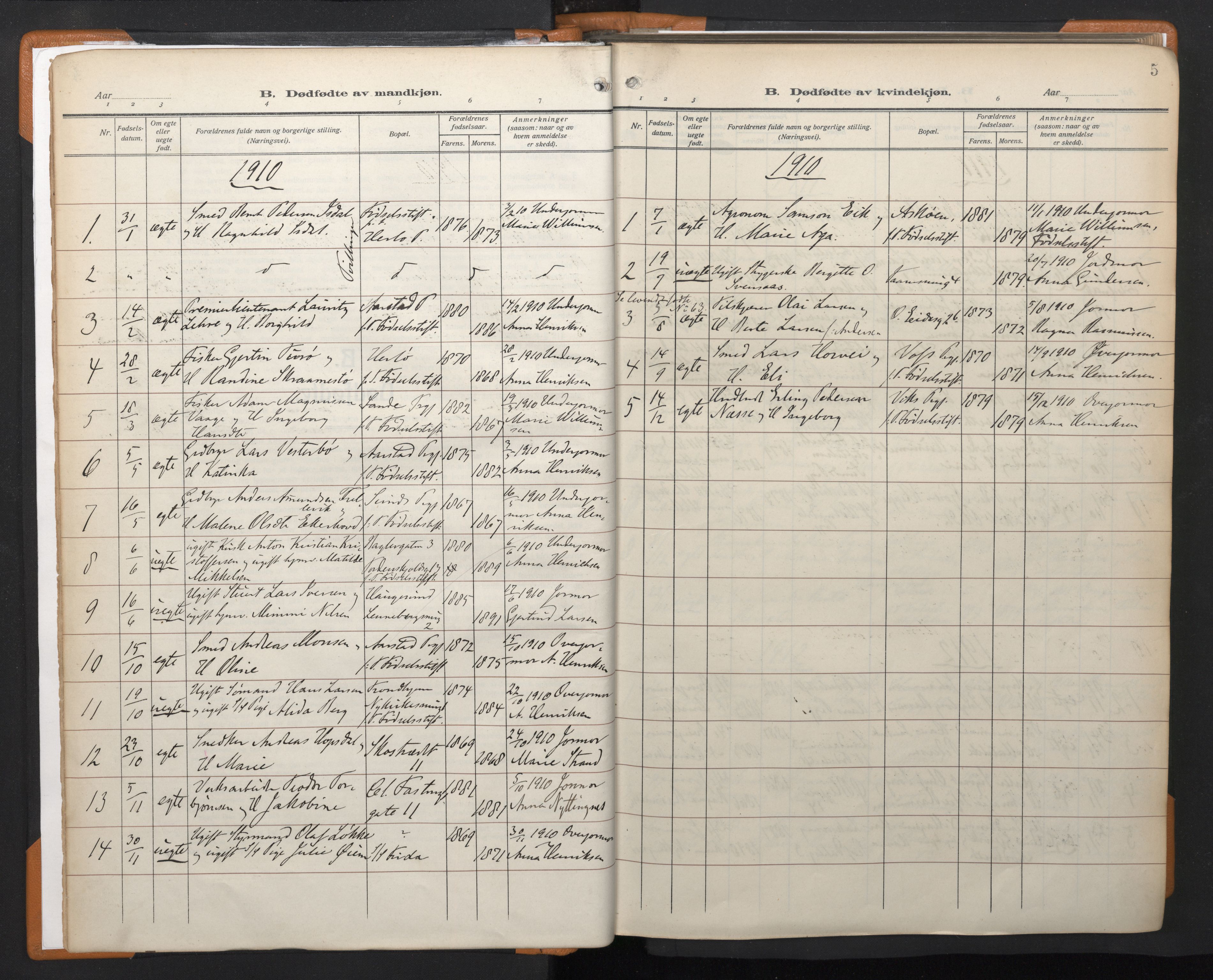 Korskirken sokneprestembete, AV/SAB-A-76101/H/Haa/L0048: Parish register (official) no. E 6, 1910-1960, p. 4b-5a