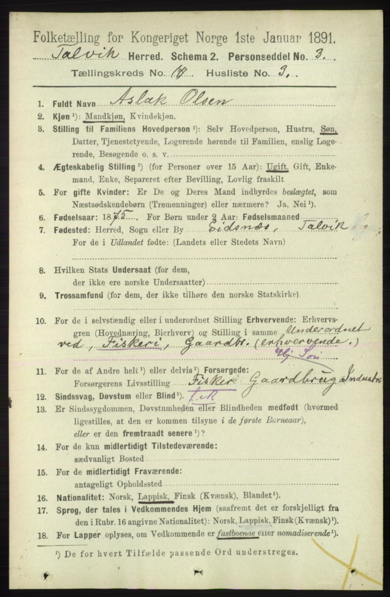 RA, 1891 census for 2013 Talvik, 1891, p. 2348