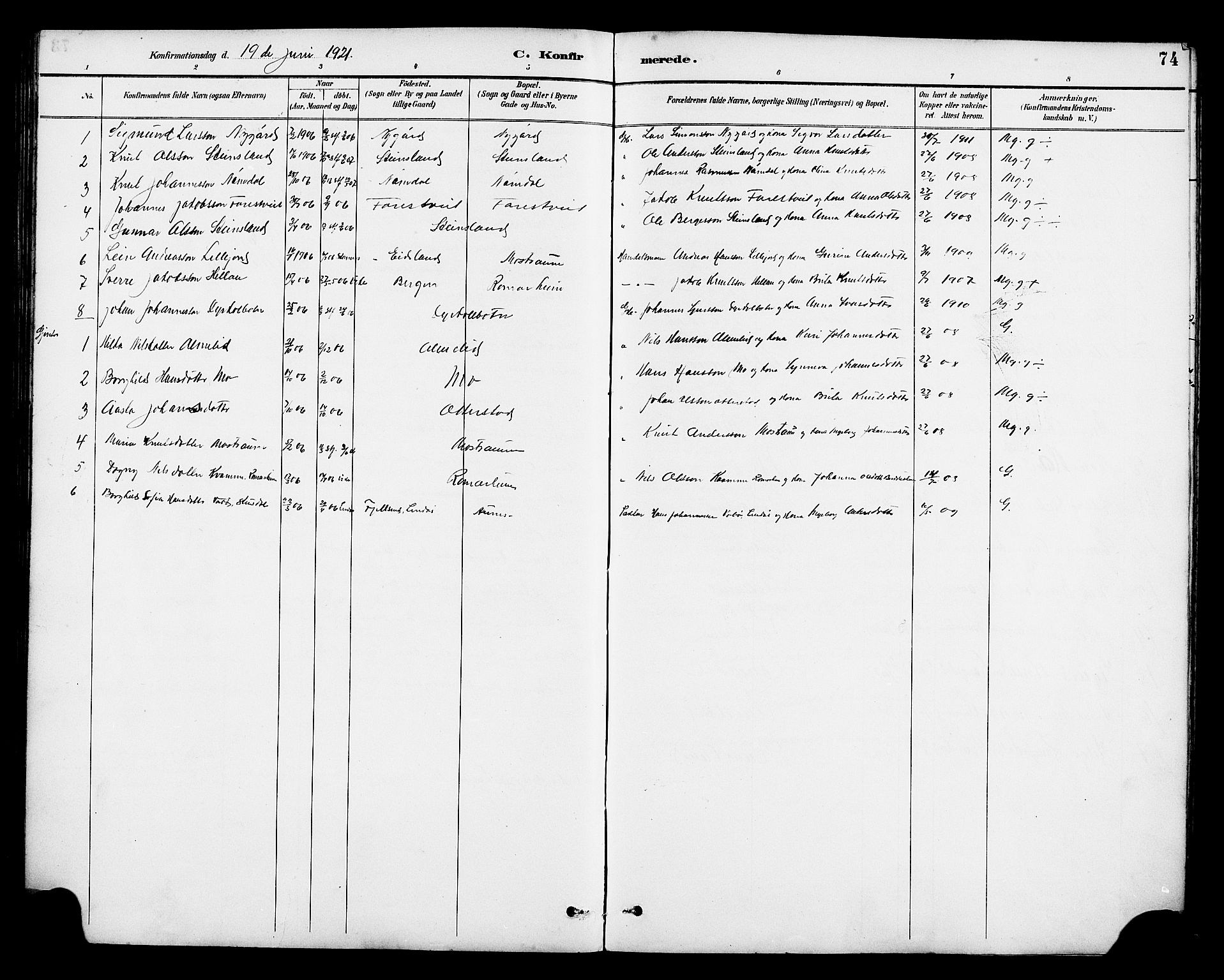 Osterfjorden Soknepresembete, AV/SAB-A-77301: Parish register (copy) no. B 2, 1891-1922, p. 74