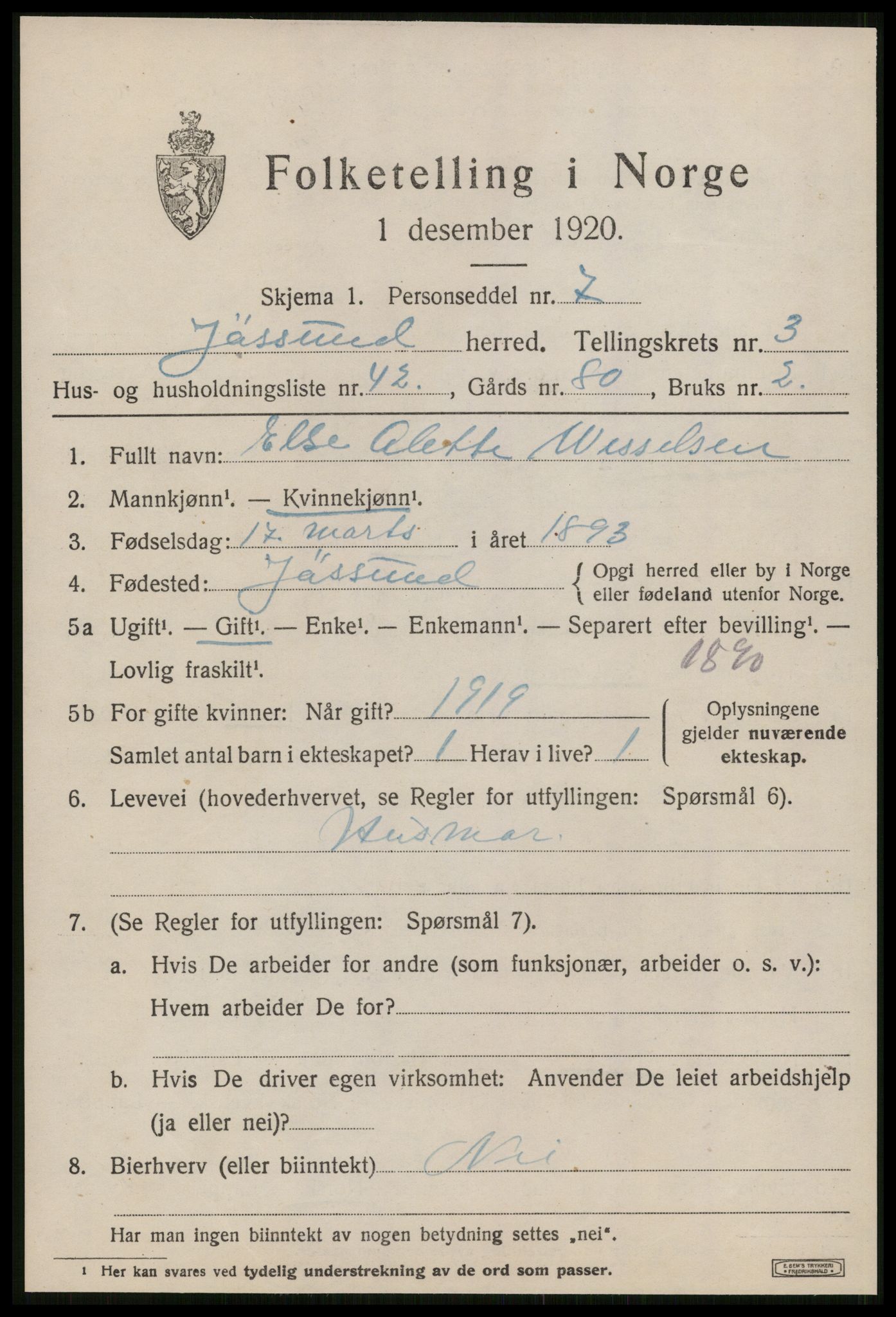 SAT, 1920 census for Jøssund, 1920, p. 3130