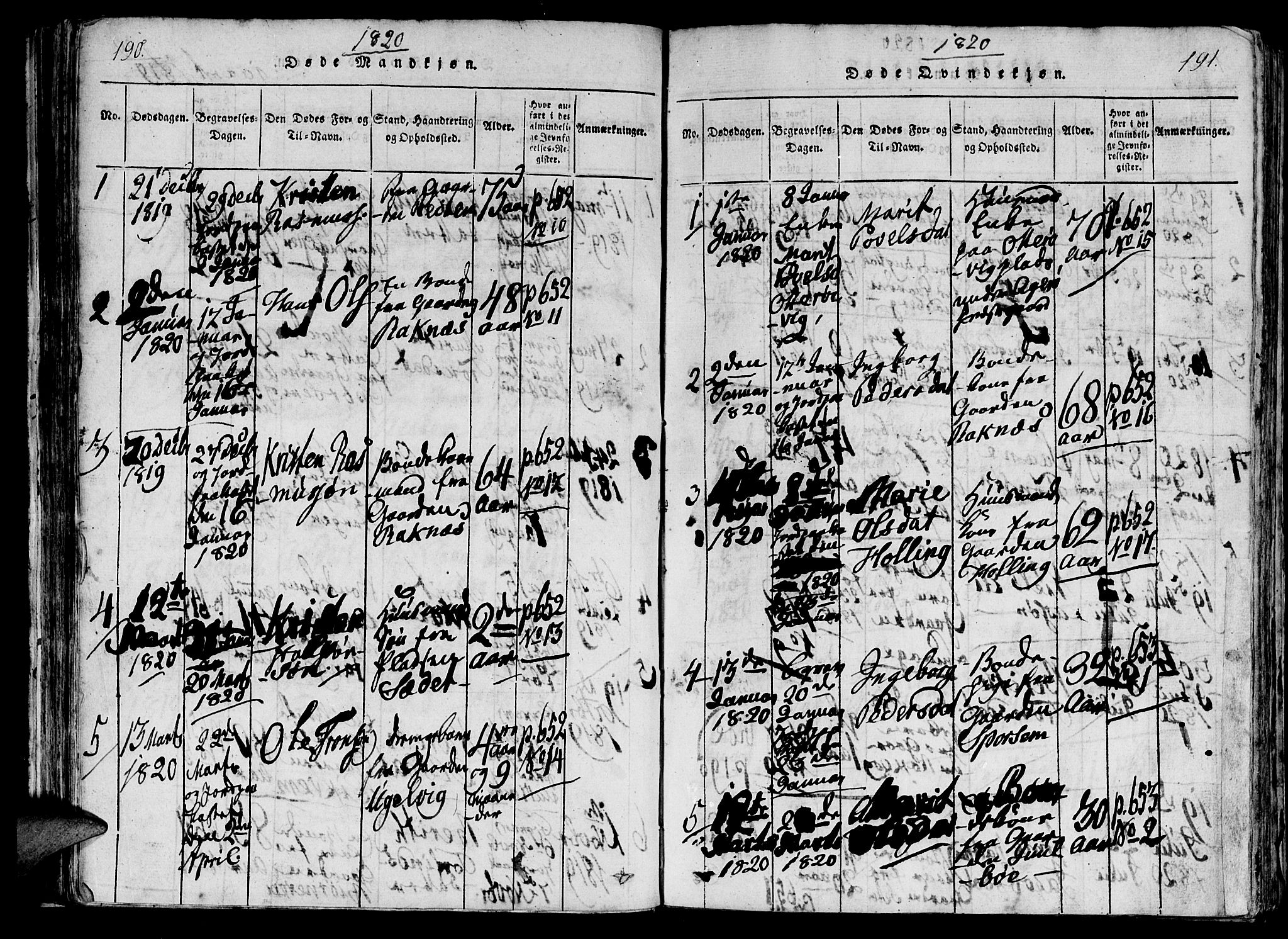 Ministerialprotokoller, klokkerbøker og fødselsregistre - Møre og Romsdal, AV/SAT-A-1454/560/L0718: Parish register (official) no. 560A02, 1817-1844, p. 190-191