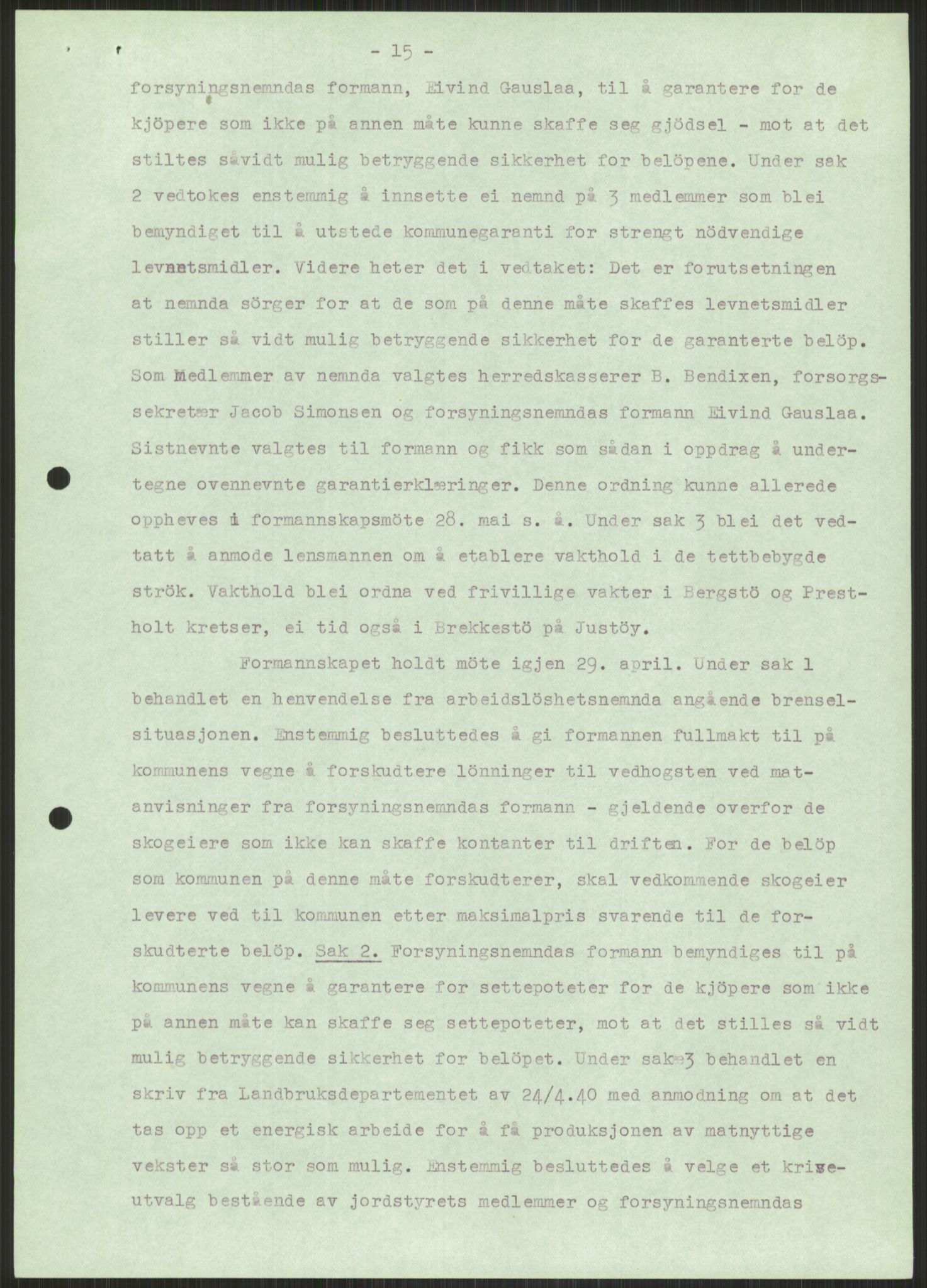 Forsvaret, Forsvarets krigshistoriske avdeling, AV/RA-RAFA-2017/Y/Ya/L0014: II-C-11-31 - Fylkesmenn.  Rapporter om krigsbegivenhetene 1940., 1940, p. 783