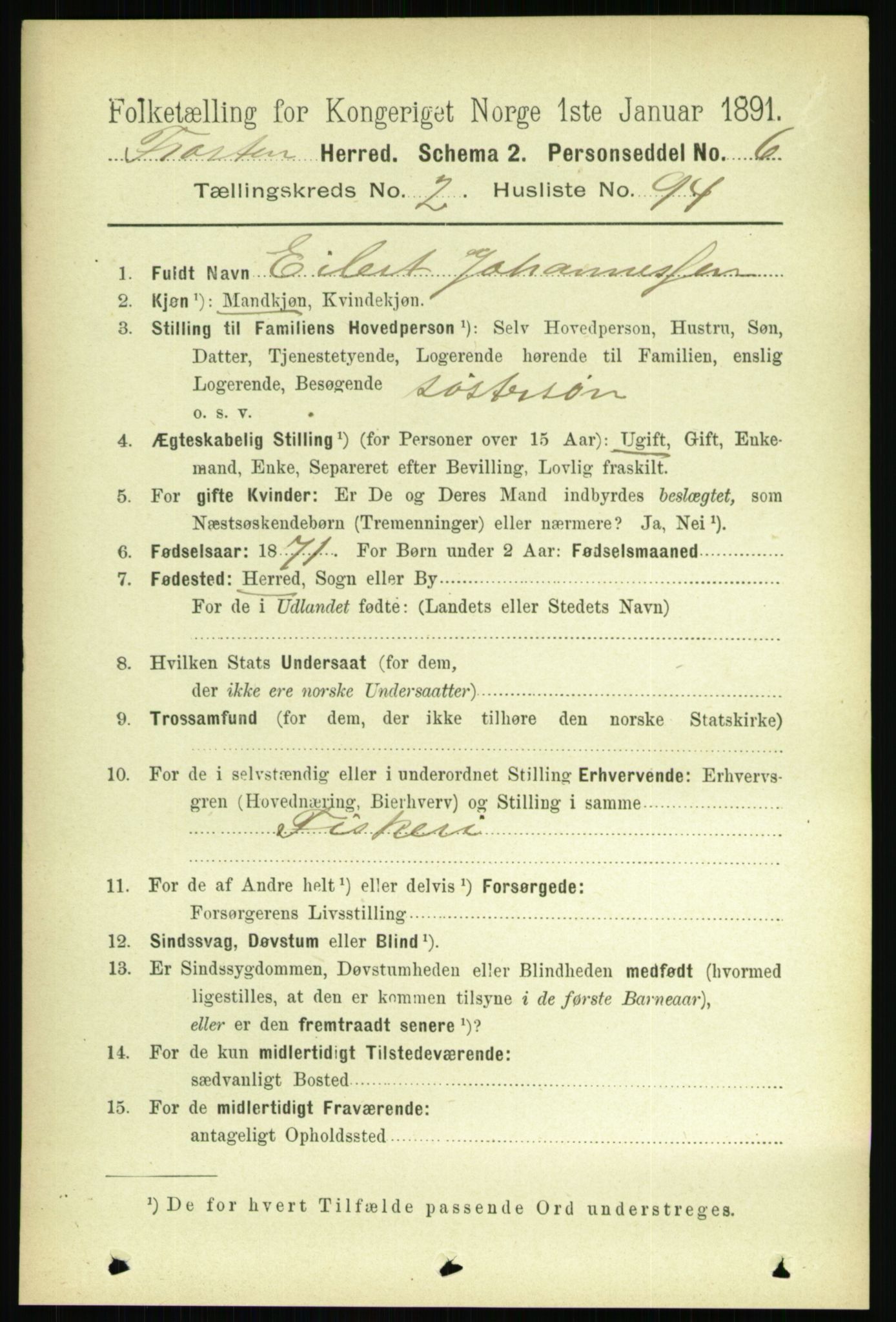 RA, 1891 census for 1717 Frosta, 1891, p. 1655