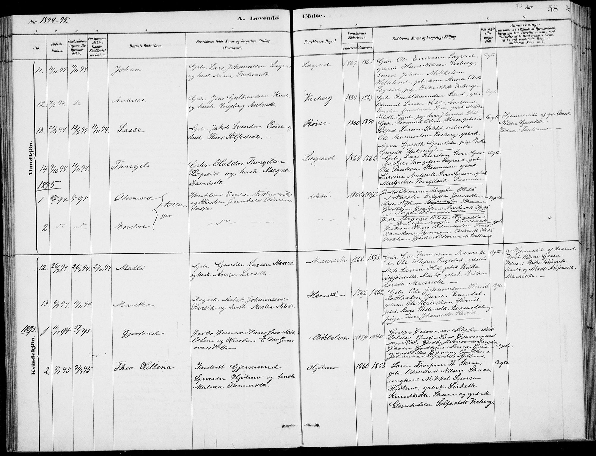 Ulvik sokneprestembete, SAB/A-78801/H/Haa: Parish register (official) no. D  1, 1878-1903, p. 58