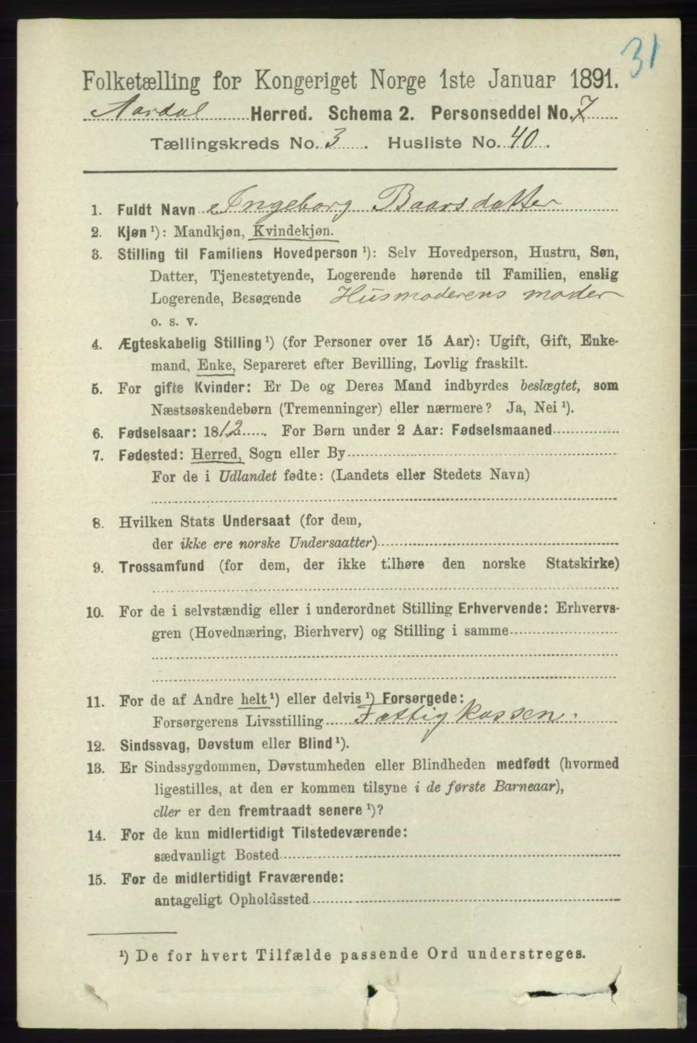 RA, 1891 census for 1131 Årdal, 1891, p. 1068