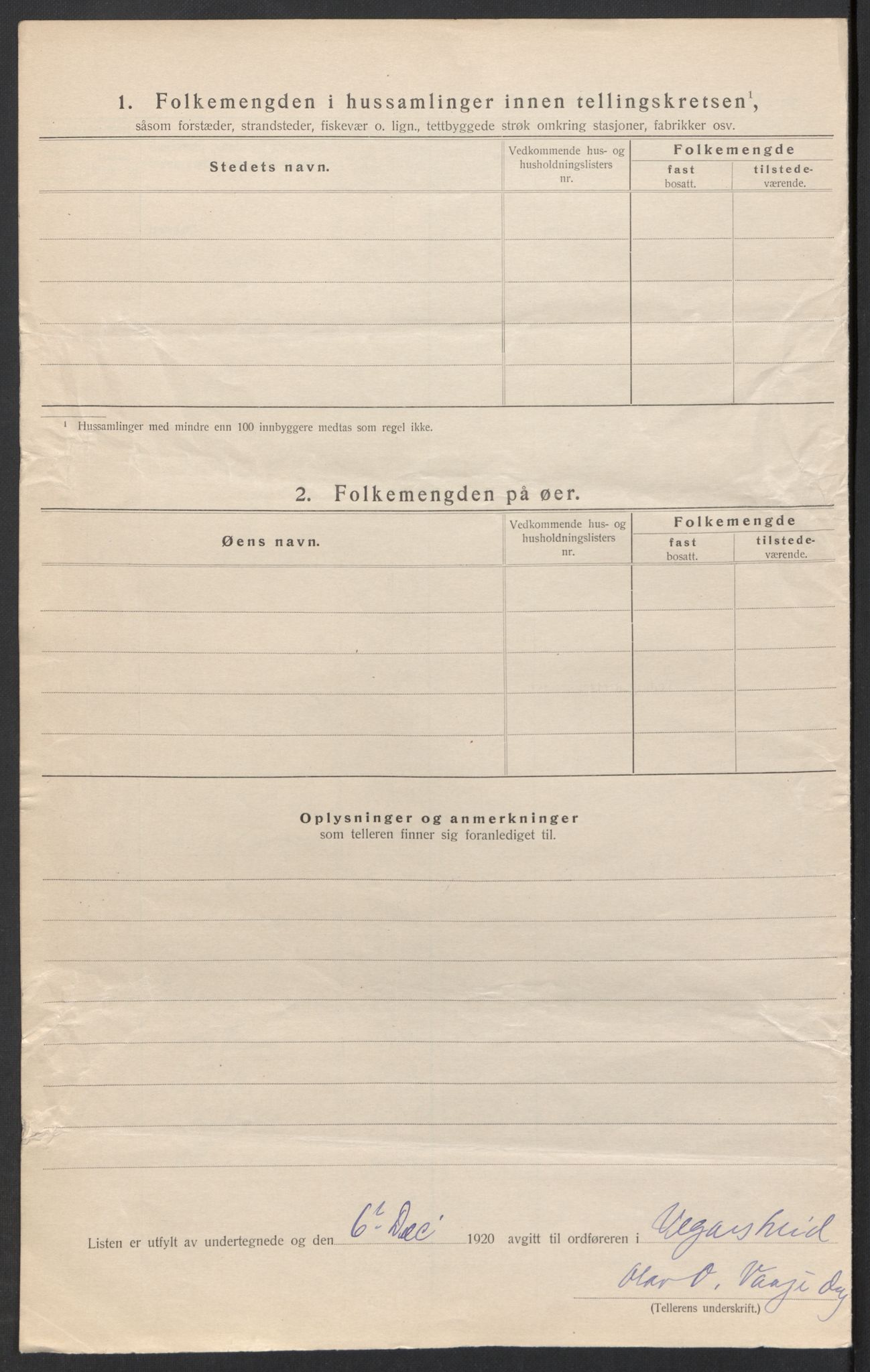 SAK, 1920 census for Vegårshei, 1920, p. 14