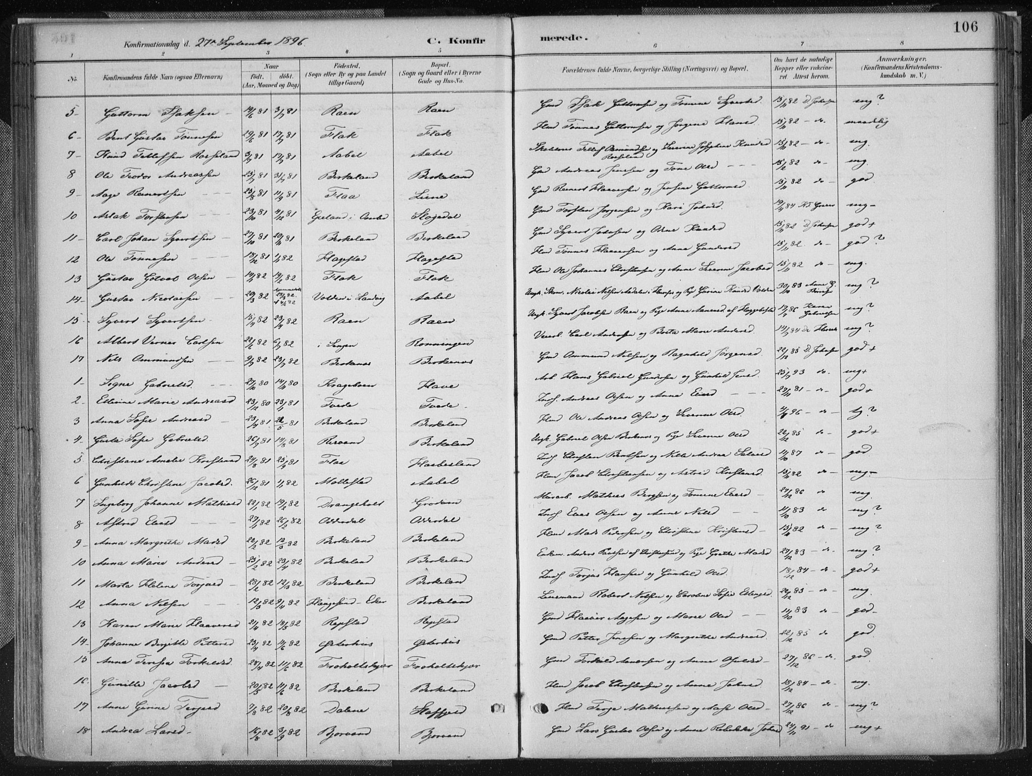 Birkenes sokneprestkontor, SAK/1111-0004/F/Fa/L0005: Parish register (official) no. A 5, 1887-1907, p. 106