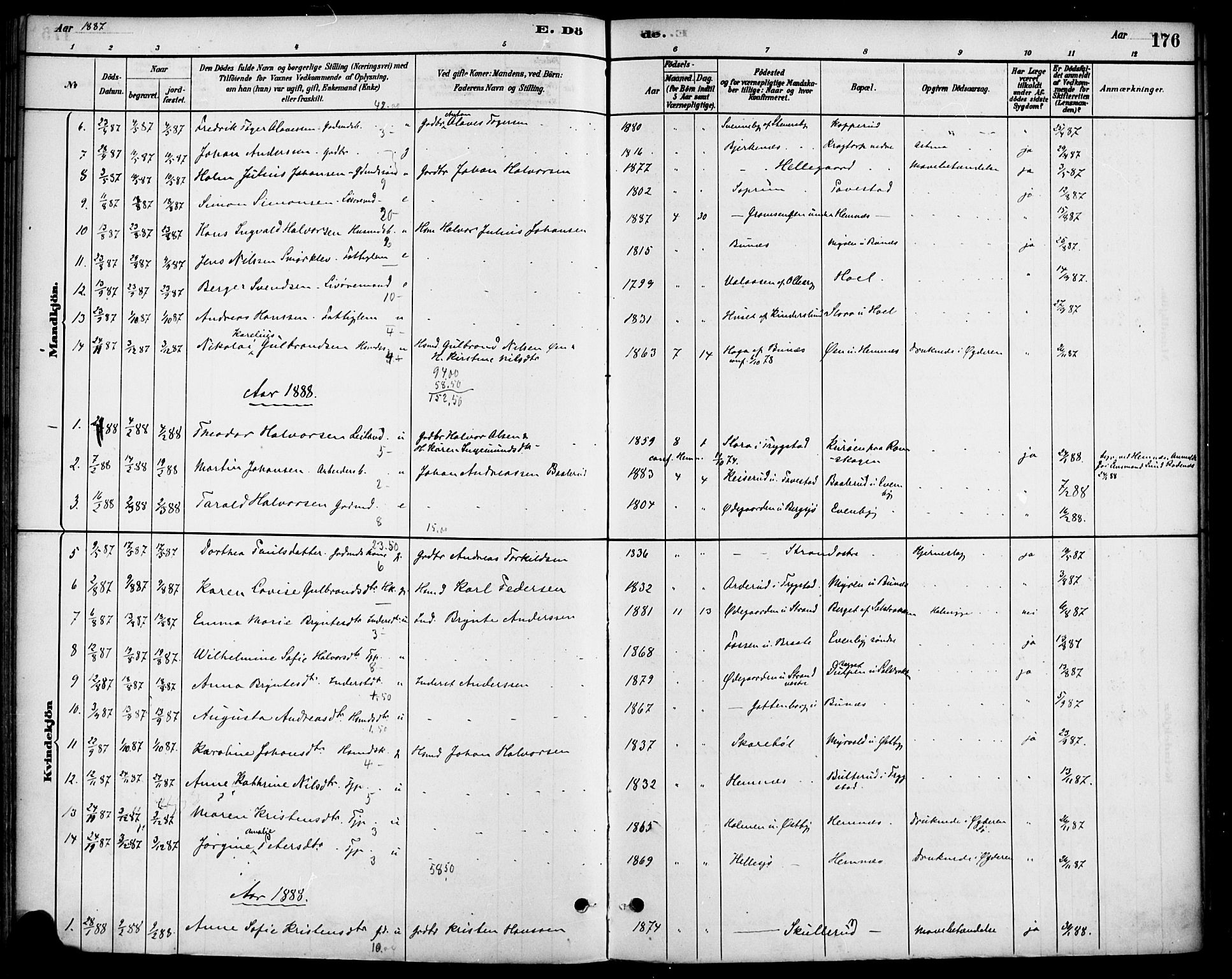 Høland prestekontor Kirkebøker, AV/SAO-A-10346a/F/Fb/L0001: Parish register (official) no. II 1, 1880-1897, p. 176