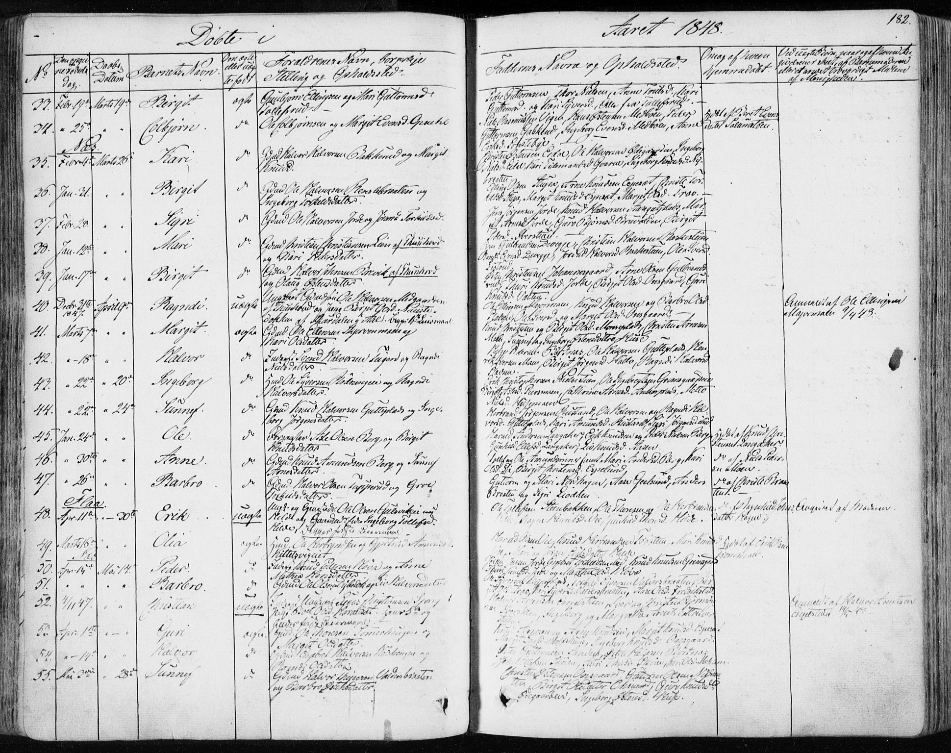 Nes kirkebøker, AV/SAKO-A-236/F/Fa/L0009: Parish register (official) no. 9, 1834-1863, p. 182