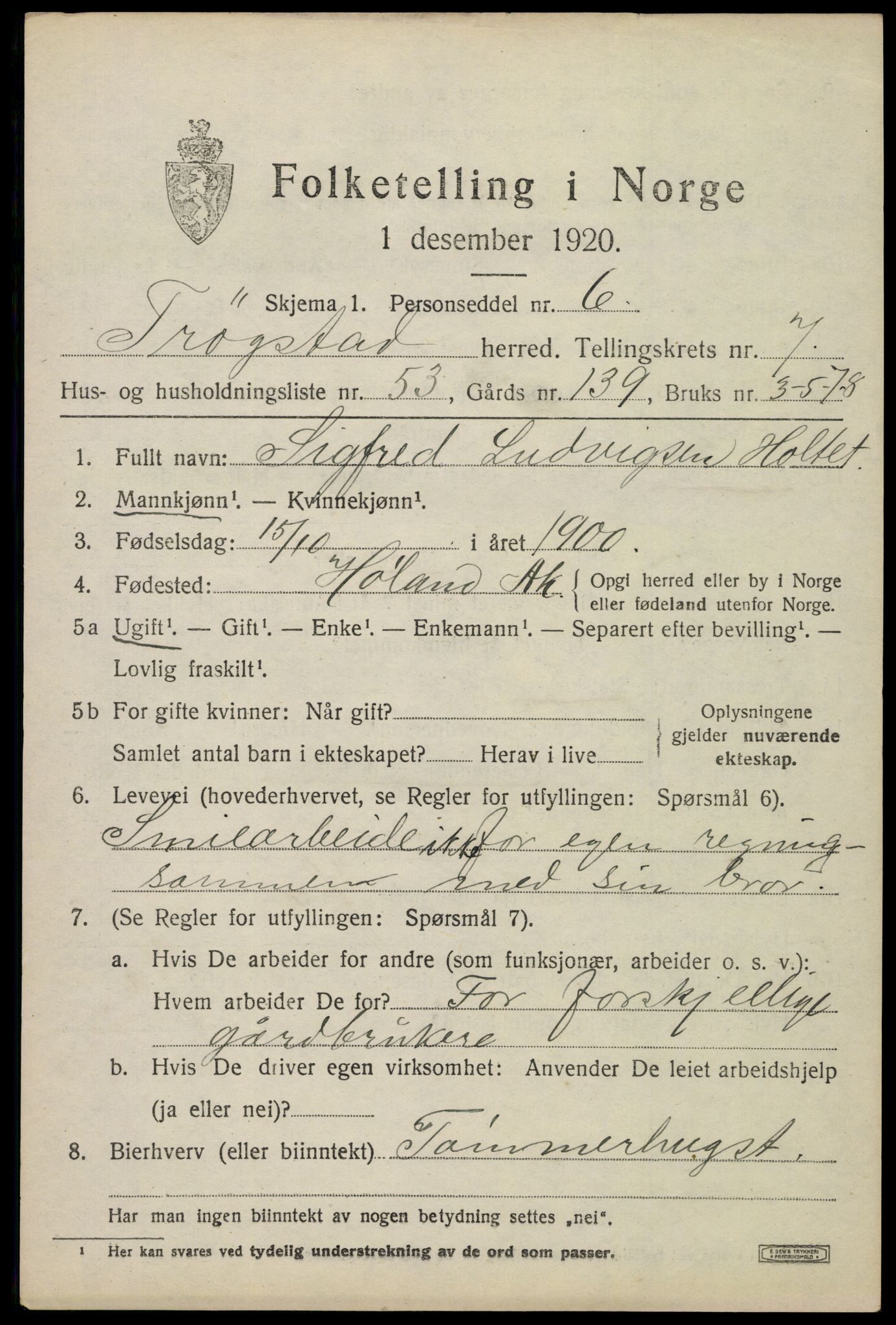 SAO, 1920 census for Trøgstad, 1920, p. 8122