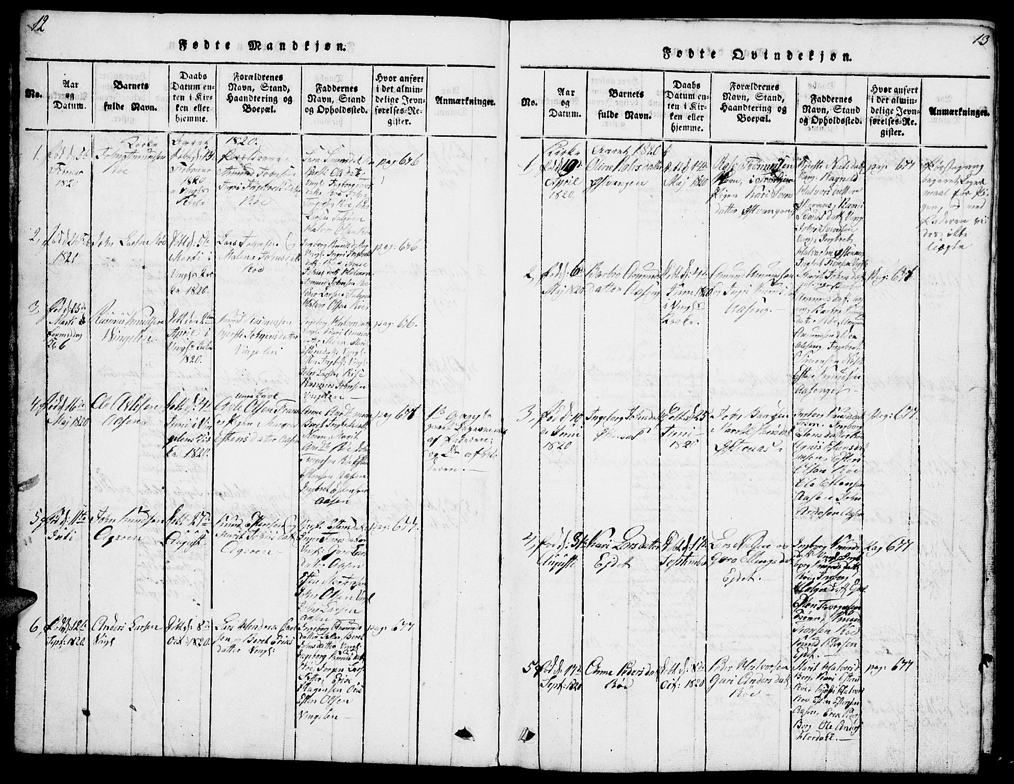 Tolga prestekontor, SAH/PREST-062/L/L0003: Parish register (copy) no. 3, 1815-1862, p. 12-13