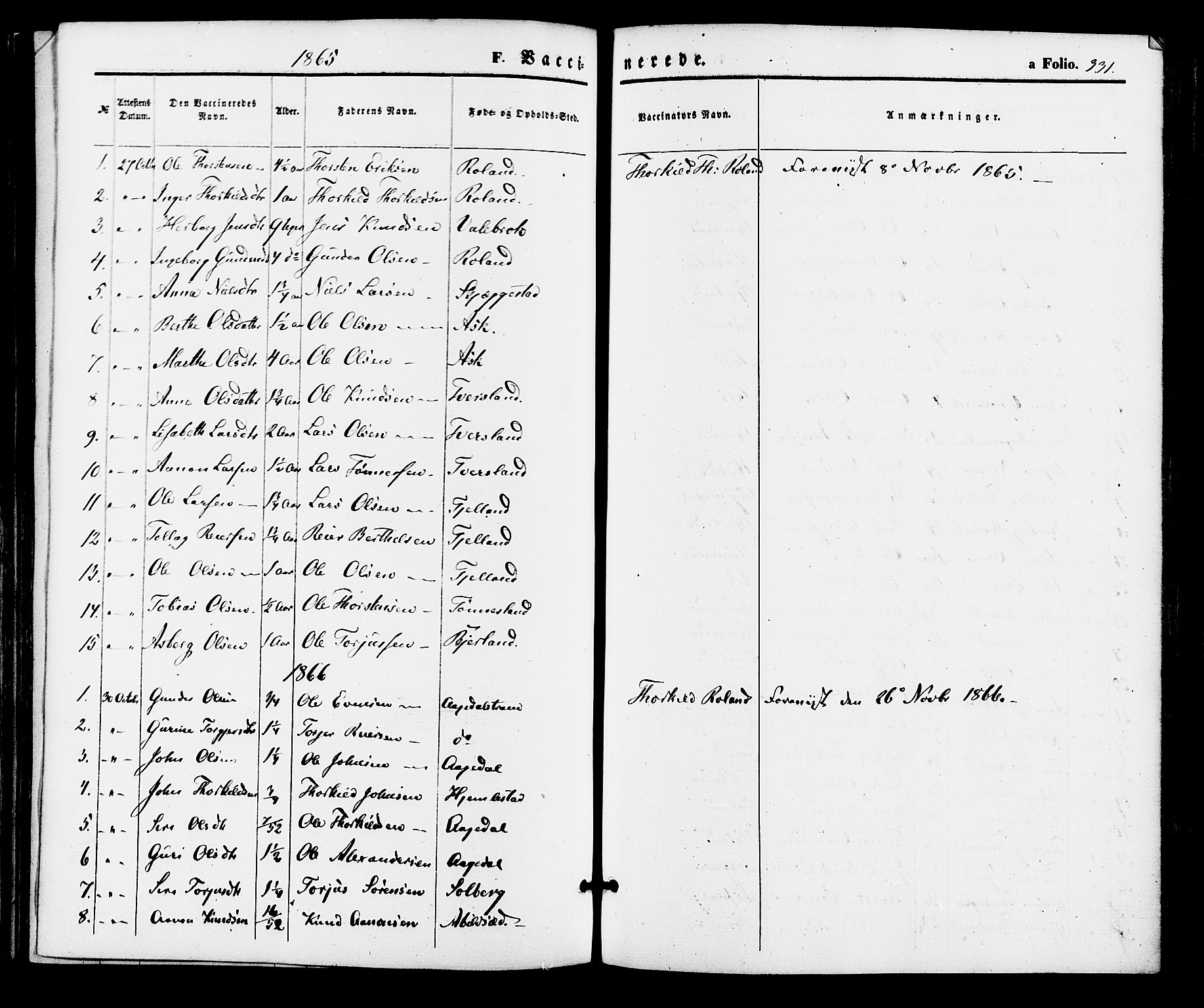 Bjelland sokneprestkontor, SAK/1111-0005/F/Fa/Faa/L0003: Parish register (official) no. A 3, 1867-1887, p. 331