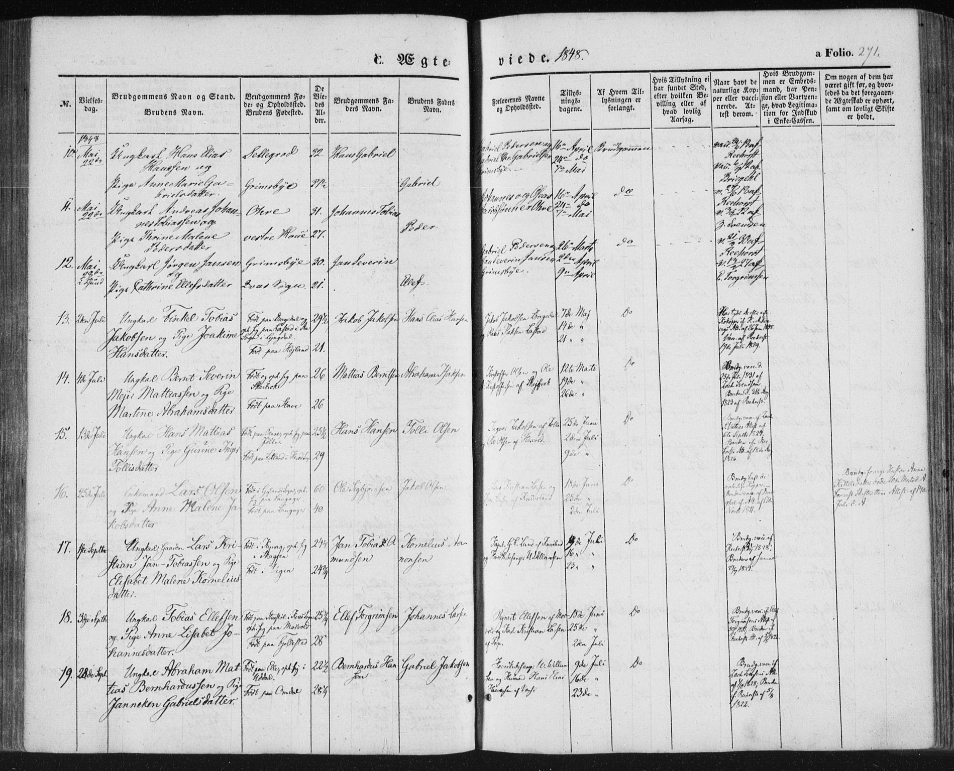 Lista sokneprestkontor, SAK/1111-0027/F/Fa/L0010: Parish register (official) no. A 10, 1846-1861, p. 271