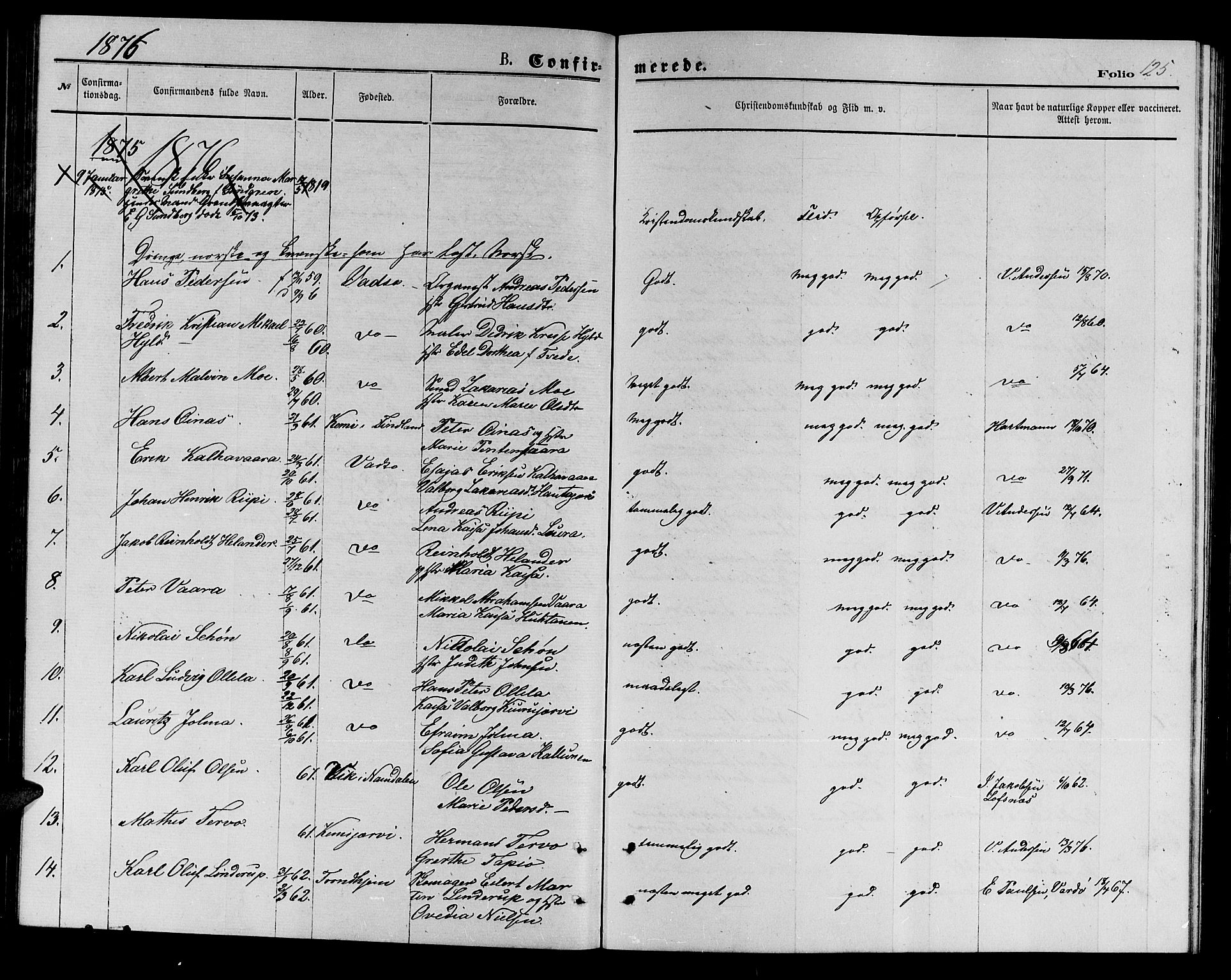Vadsø sokneprestkontor, SATØ/S-1325/H/Hb/L0002klokker: Parish register (copy) no. 2, 1875-1884, p. 125