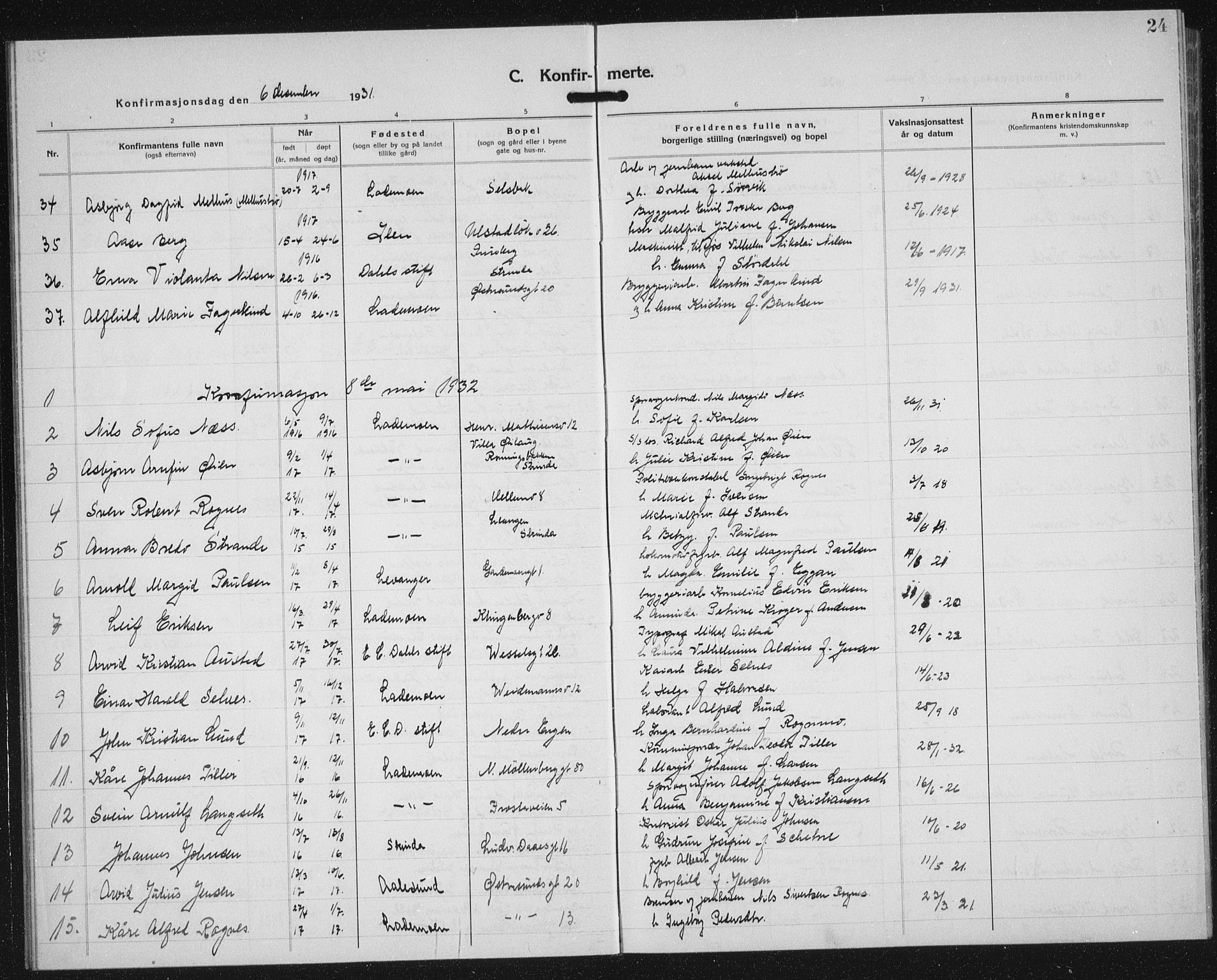 Ministerialprotokoller, klokkerbøker og fødselsregistre - Sør-Trøndelag, SAT/A-1456/605/L0262: Parish register (copy) no. 605C09, 1930-1933, p. 24