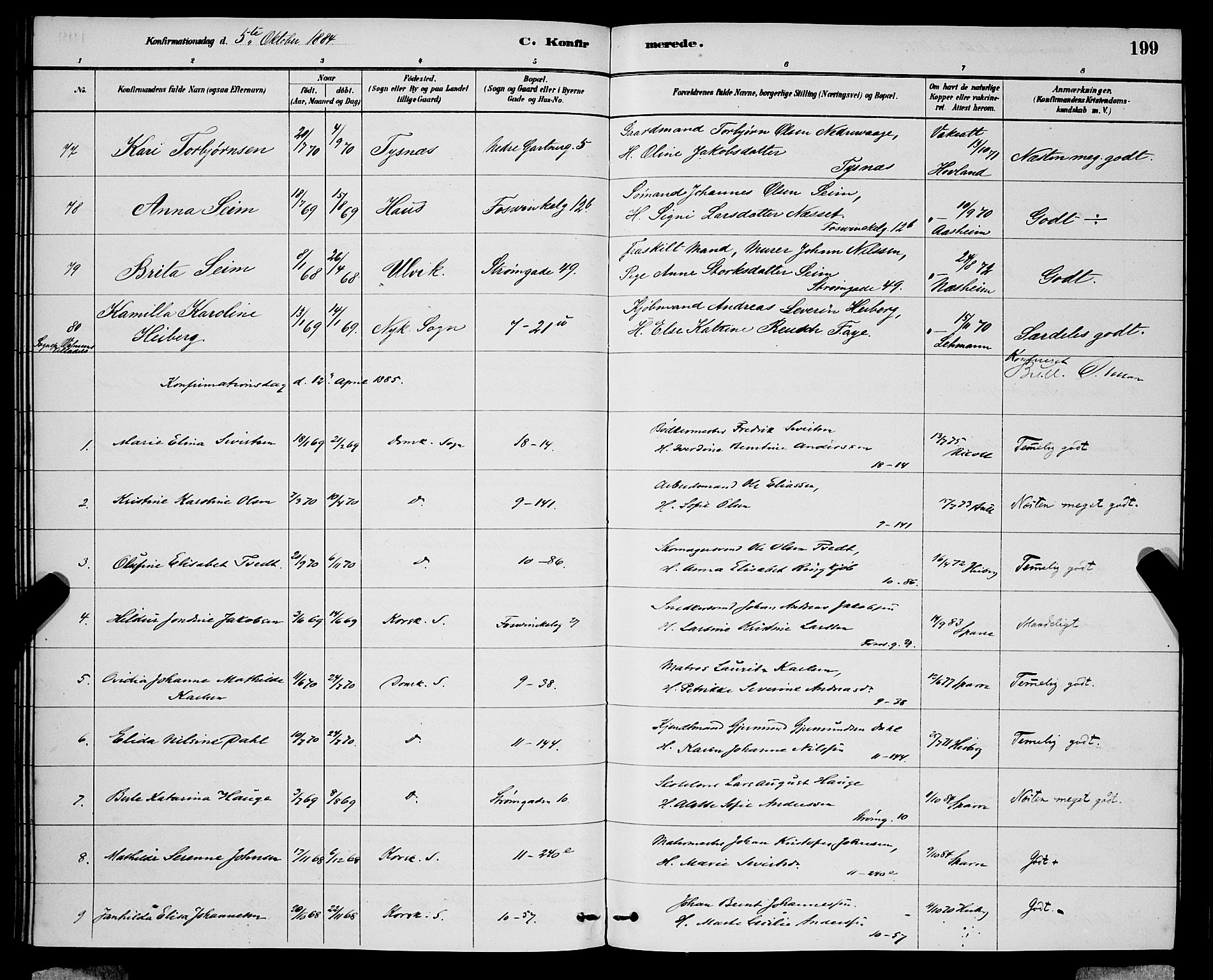 Domkirken sokneprestembete, SAB/A-74801/H/Hab/L0024: Parish register (copy) no. C 4, 1880-1899, p. 199