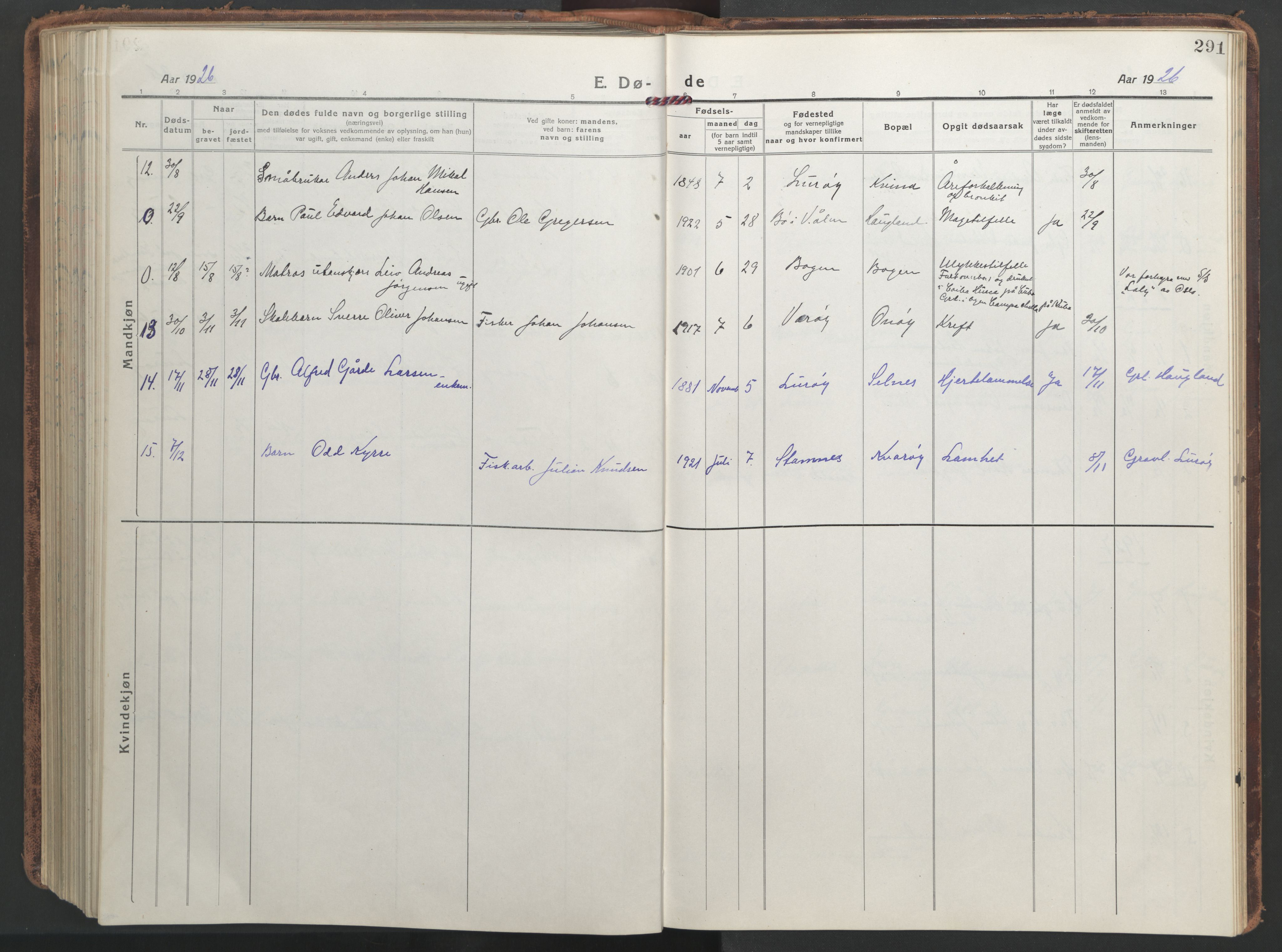 Ministerialprotokoller, klokkerbøker og fødselsregistre - Nordland, AV/SAT-A-1459/839/L0574: Parish register (copy) no. 839C04, 1918-1950, p. 291