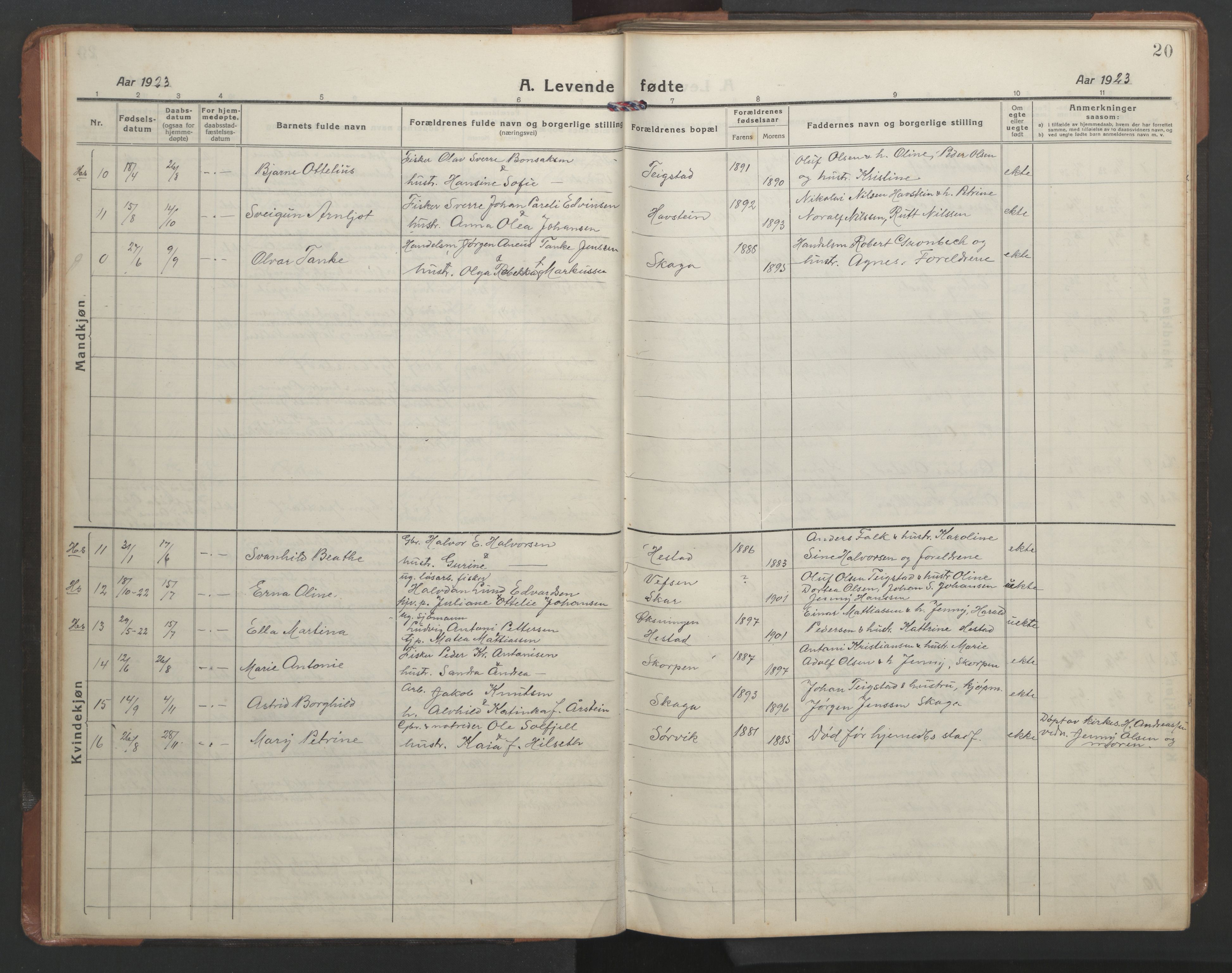 Ministerialprotokoller, klokkerbøker og fødselsregistre - Nordland, AV/SAT-A-1459/836/L0539: Parish register (copy) no. 836C03, 1917-1949, p. 20