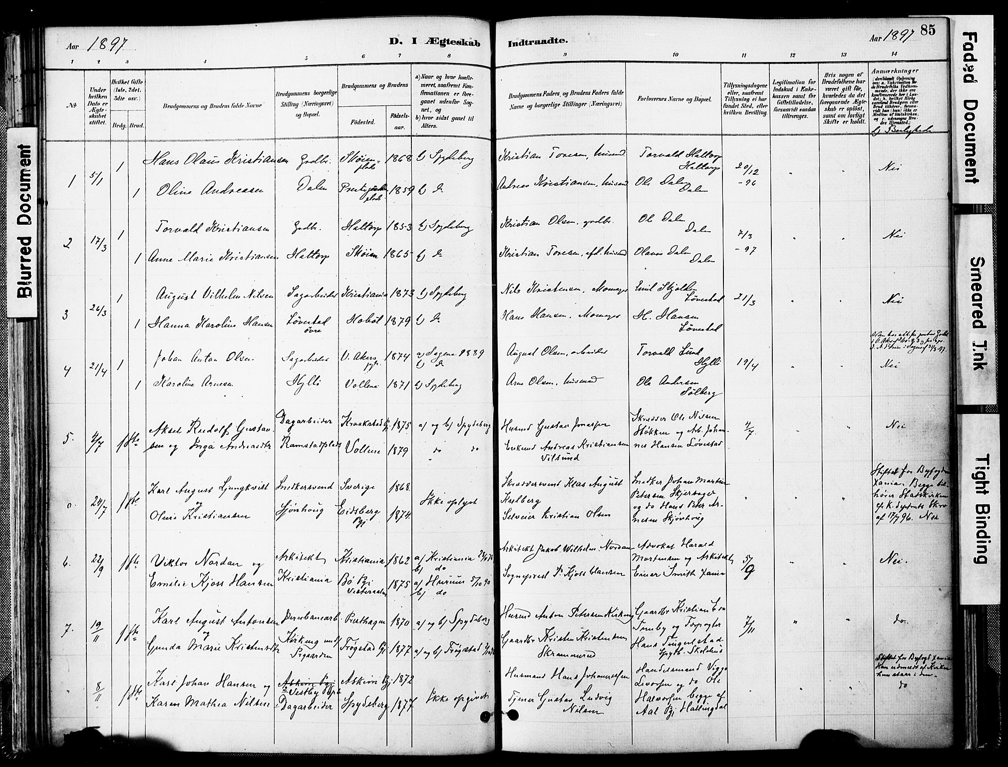 Spydeberg prestekontor Kirkebøker, AV/SAO-A-10924/F/Fa/L0008: Parish register (official) no. I 8, 1886-1900, p. 85