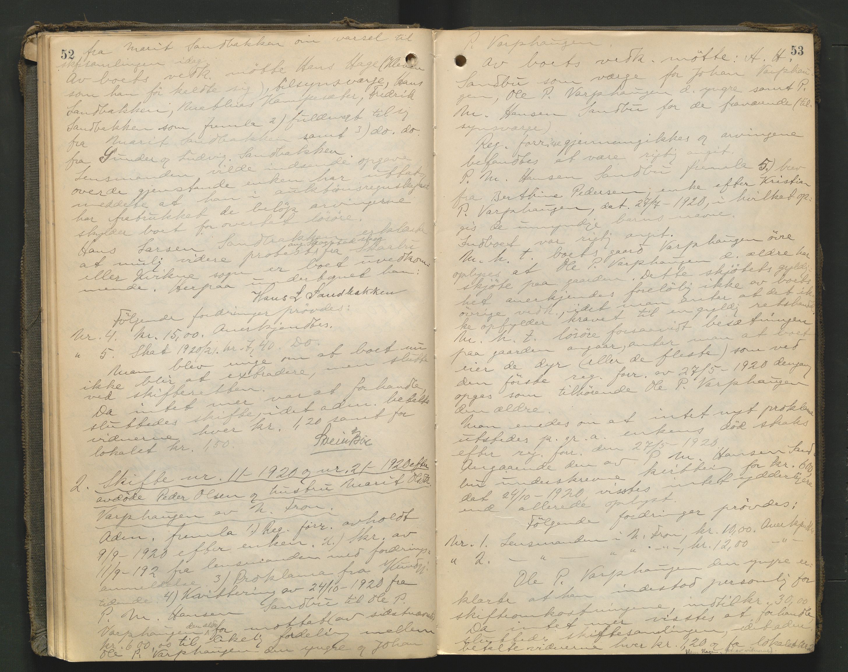 Nord-Gudbrandsdal tingrett, AV/SAH-TING-002/J/Jc/L0007: Skifteforhandlingsprotokoll, 1920-1926, p. 52-53