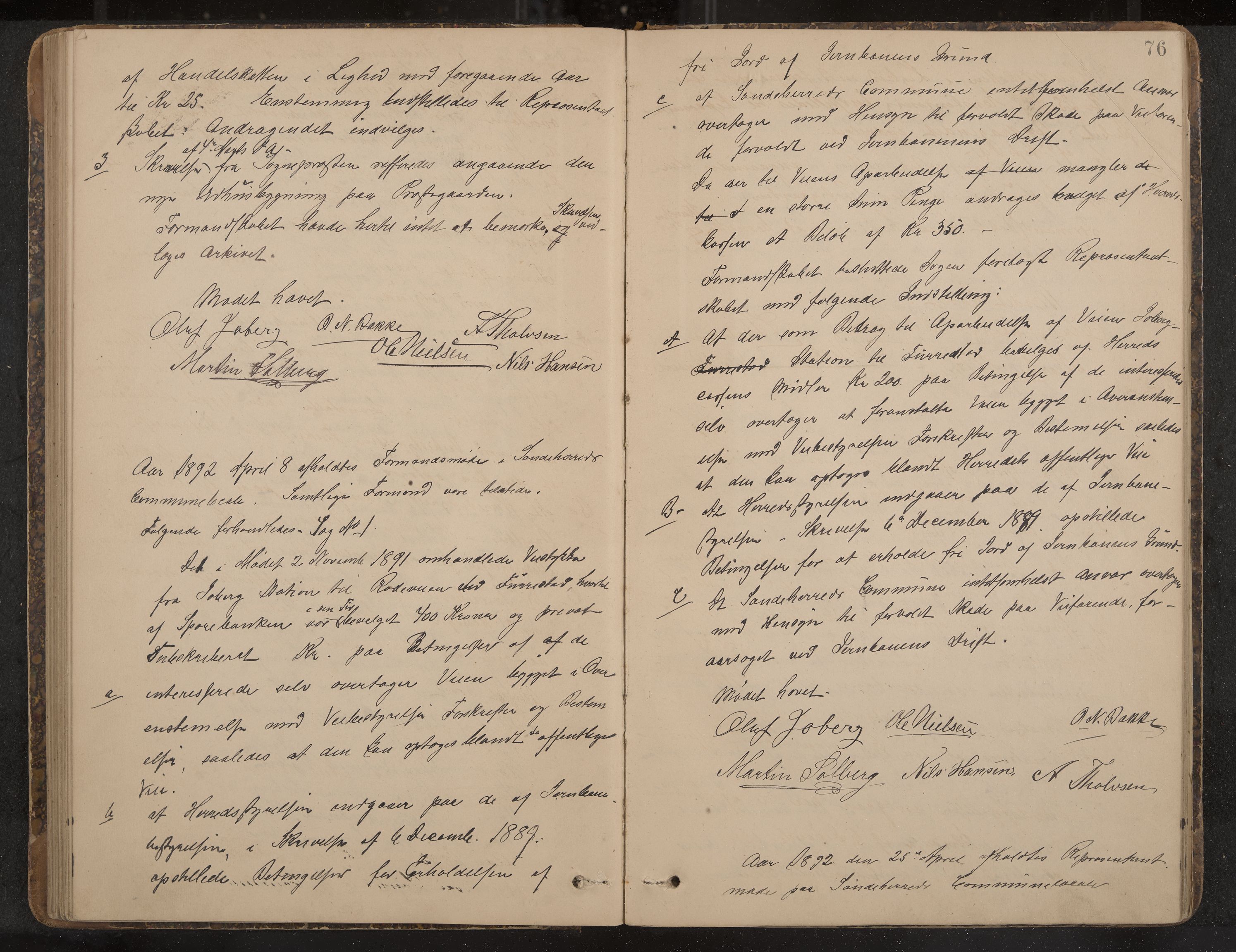 Sandar formannskap og sentraladministrasjon, IKAK/0724021/A/Aa/L0001: Møtebok, 1886-1895, p. 76