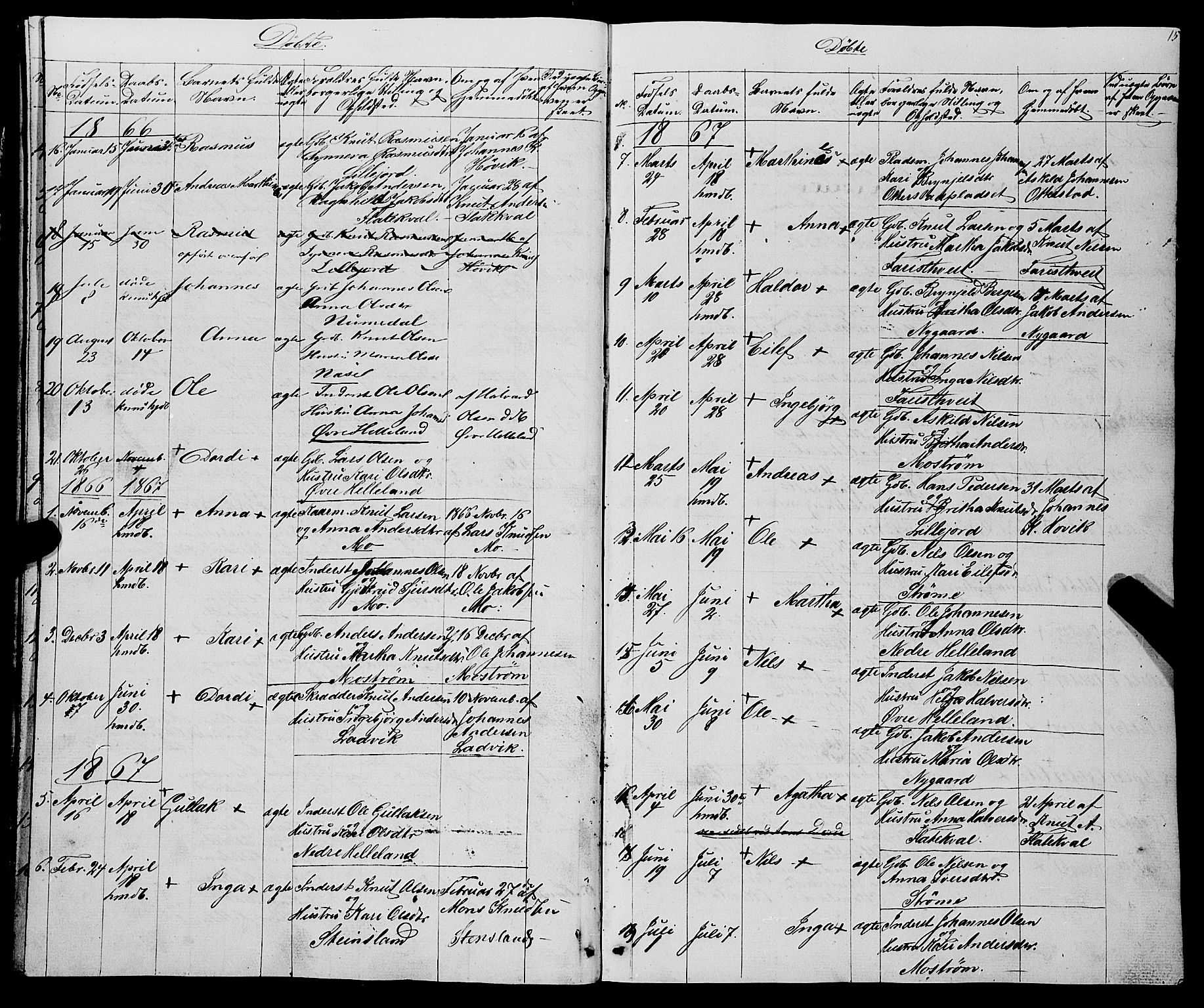 Osterfjorden Soknepresembete, SAB/A-77301: Parish register (copy) no. B 1, 1851-1890, p. 15