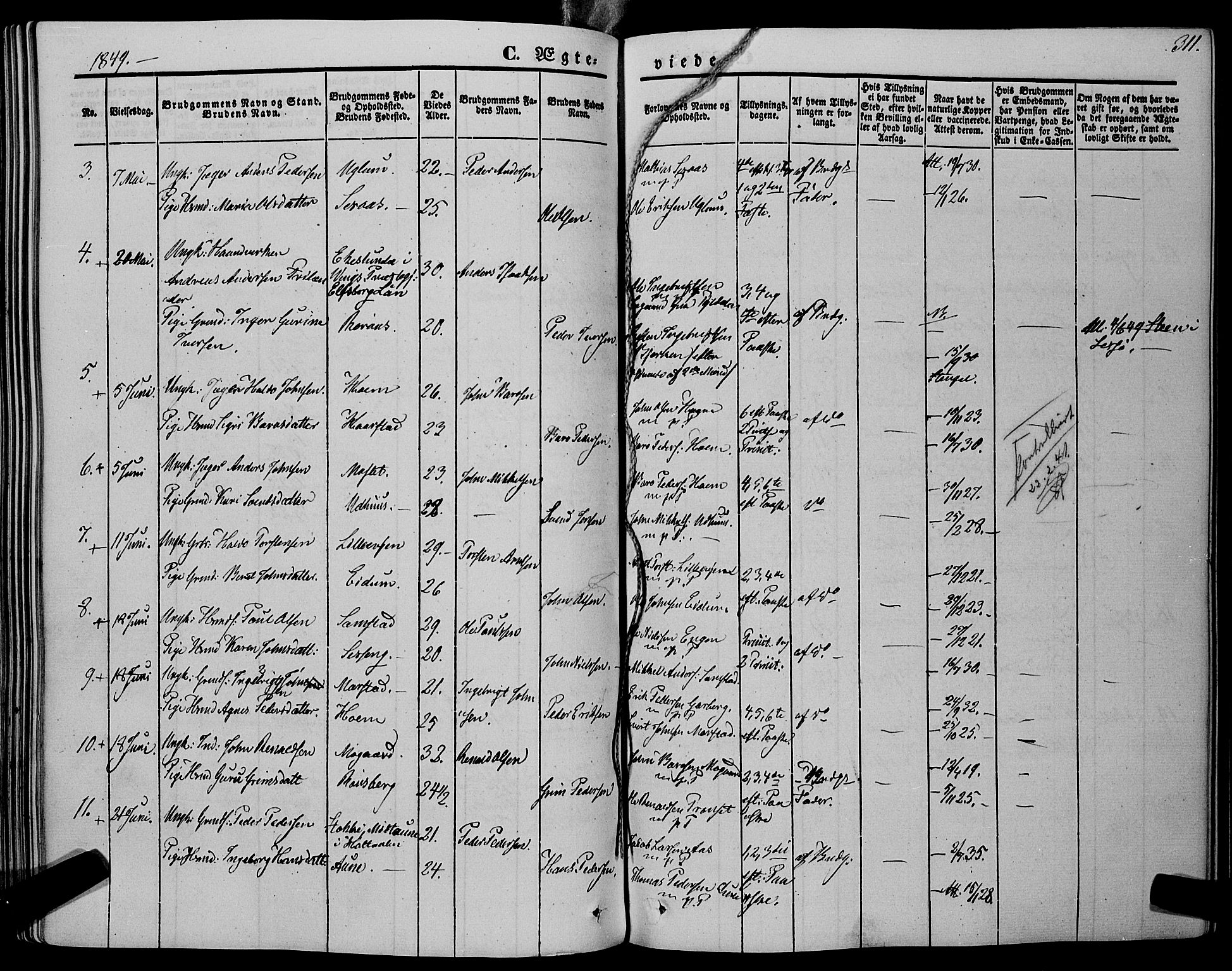 Ministerialprotokoller, klokkerbøker og fødselsregistre - Sør-Trøndelag, SAT/A-1456/695/L1145: Parish register (official) no. 695A06 /1, 1843-1859, p. 311