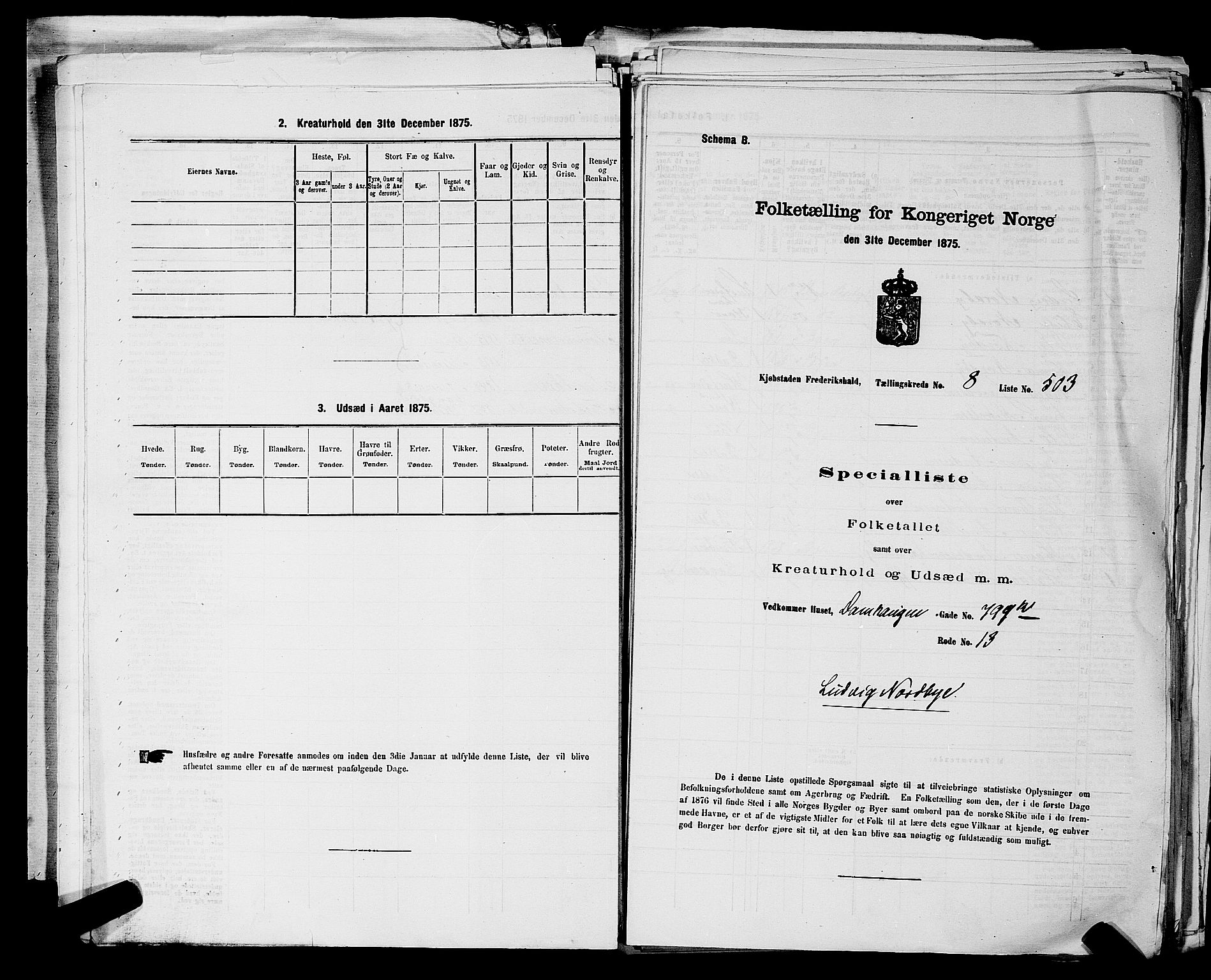 RA, 1875 census for 0101P Fredrikshald, 1875, p. 1162