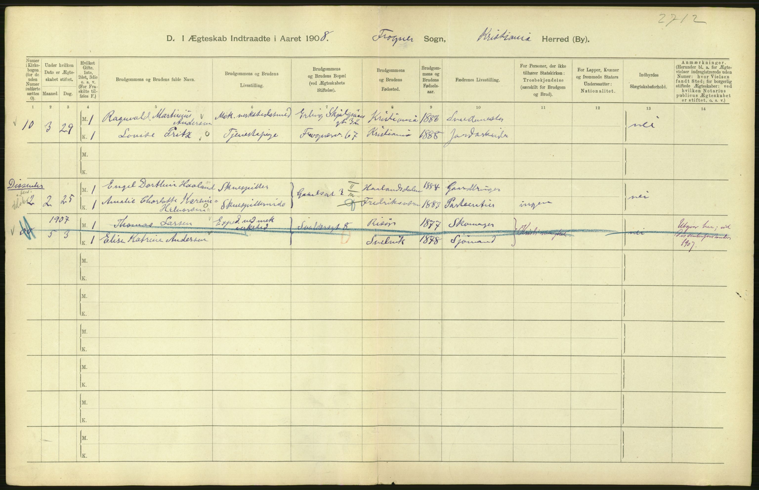 Statistisk sentralbyrå, Sosiodemografiske emner, Befolkning, AV/RA-S-2228/D/Df/Dfa/Dfaf/L0007: Kristiania: Gifte, 1908, p. 514