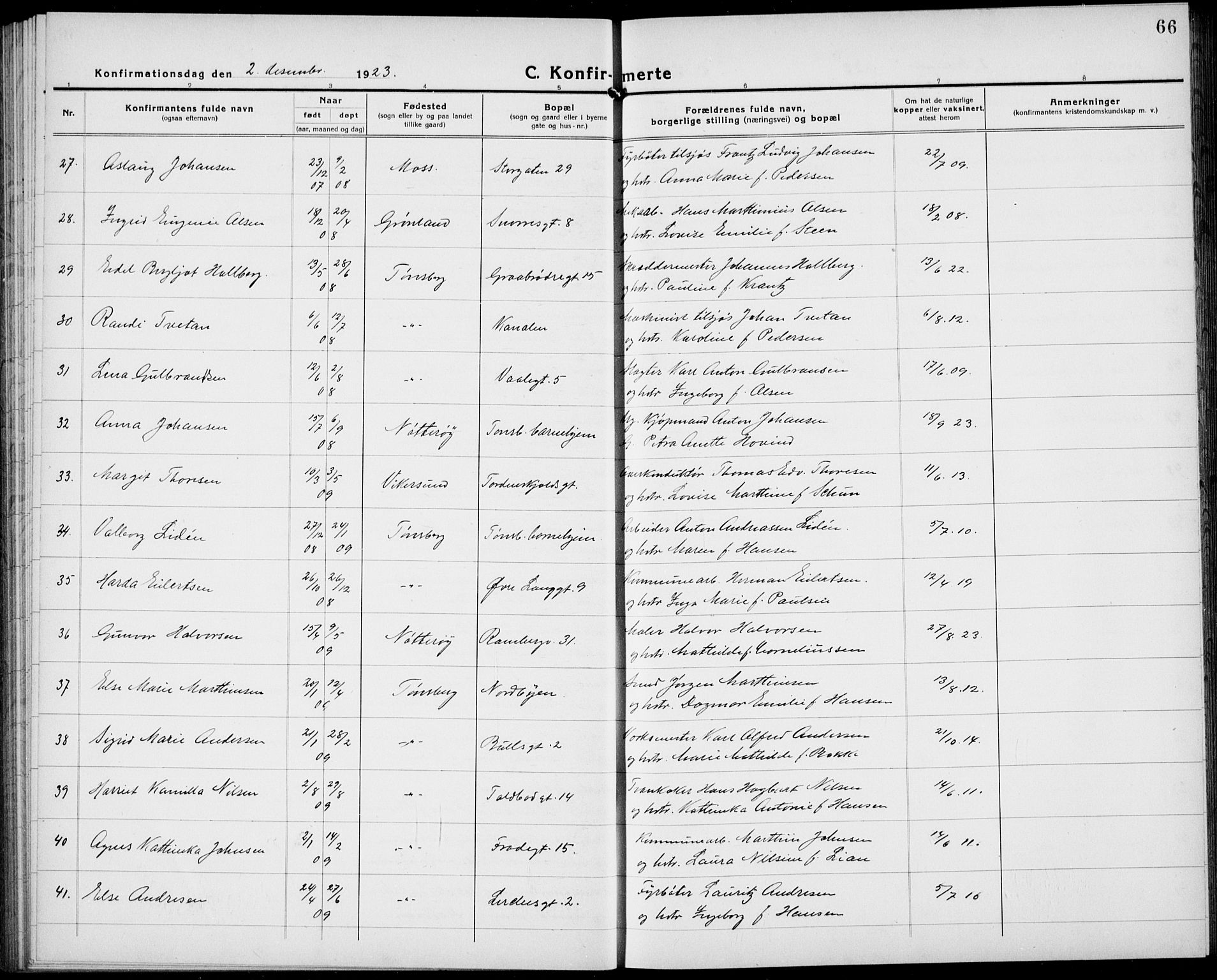 Tønsberg kirkebøker, AV/SAKO-A-330/G/Ga/L0013: Parish register (copy) no. 13, 1920-1929, p. 66