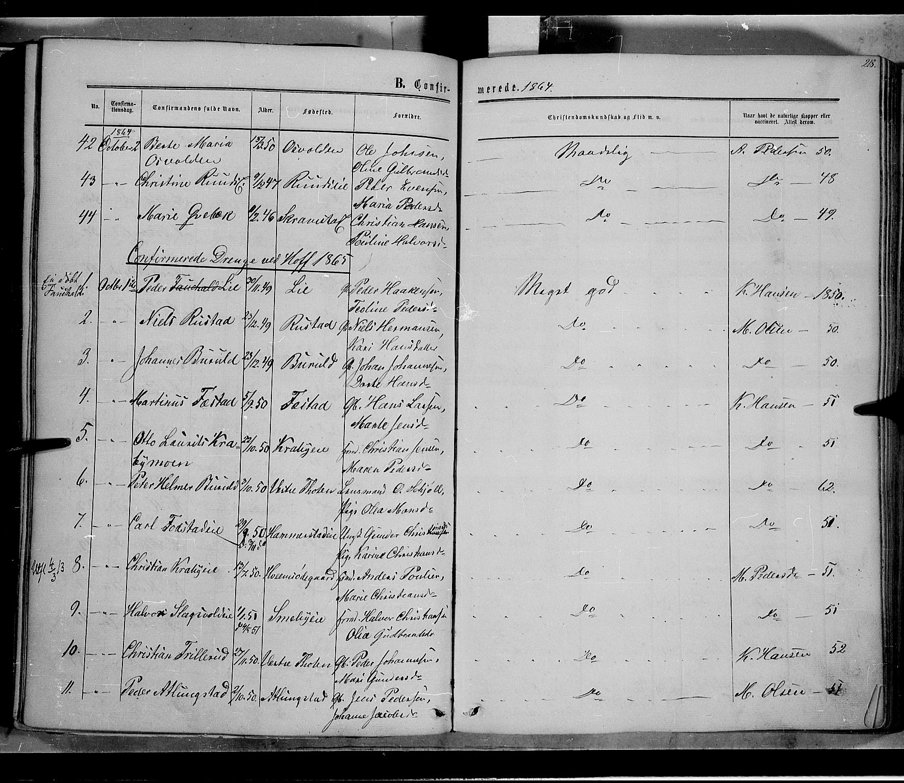 Østre Toten prestekontor, SAH/PREST-104/H/Ha/Haa/L0004: Parish register (official) no. 4, 1857-1865, p. 218