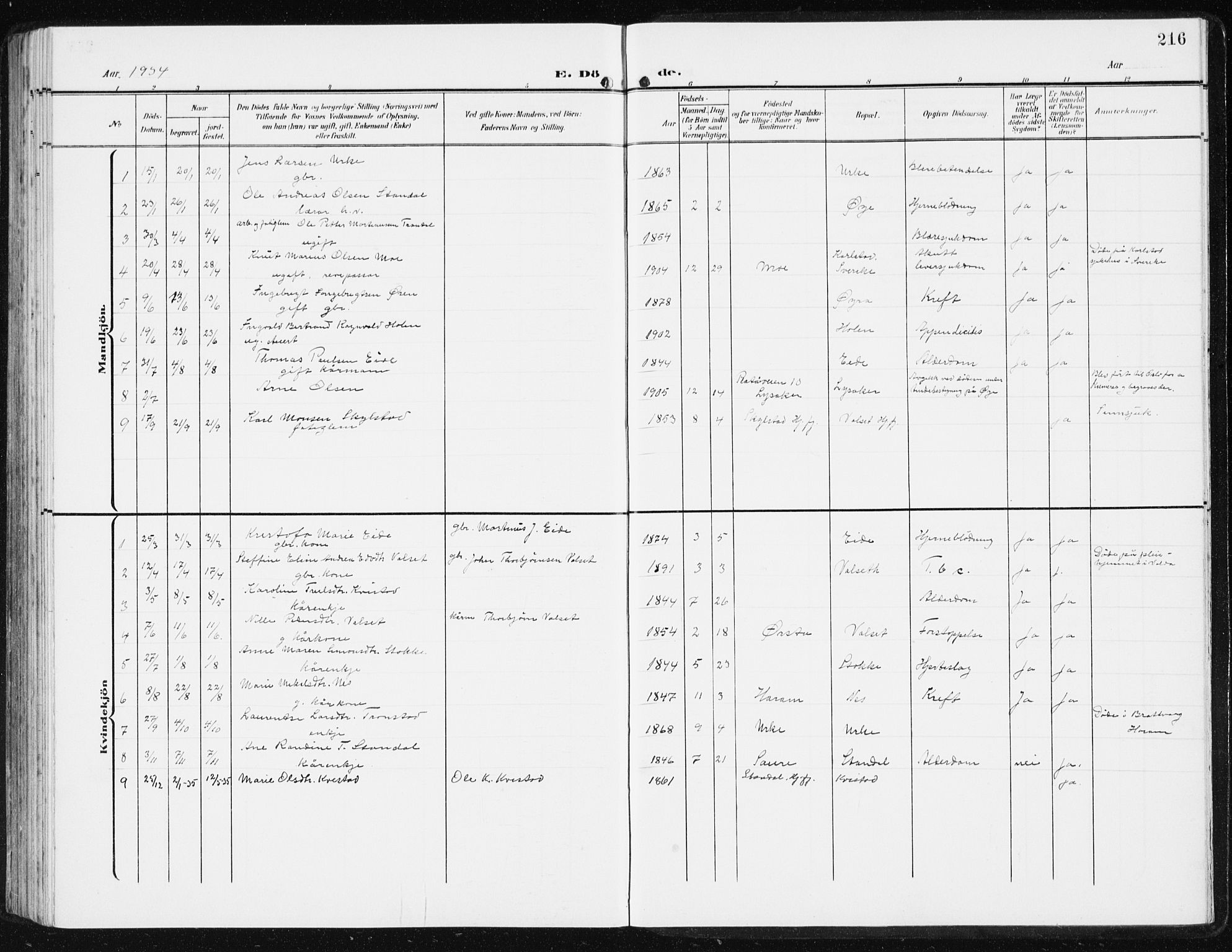 Ministerialprotokoller, klokkerbøker og fødselsregistre - Møre og Romsdal, SAT/A-1454/515/L0216: Parish register (copy) no. 515C03, 1906-1941, p. 216
