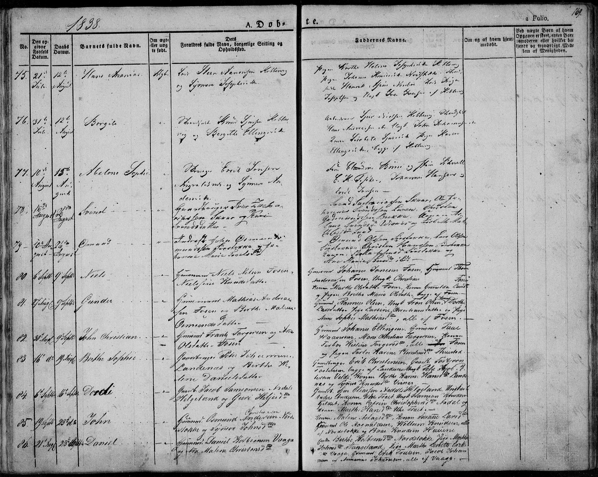 Avaldsnes sokneprestkontor, SAST/A -101851/H/Ha/Haa/L0005: Parish register (official) no. A 5.1, 1825-1841, p. 169