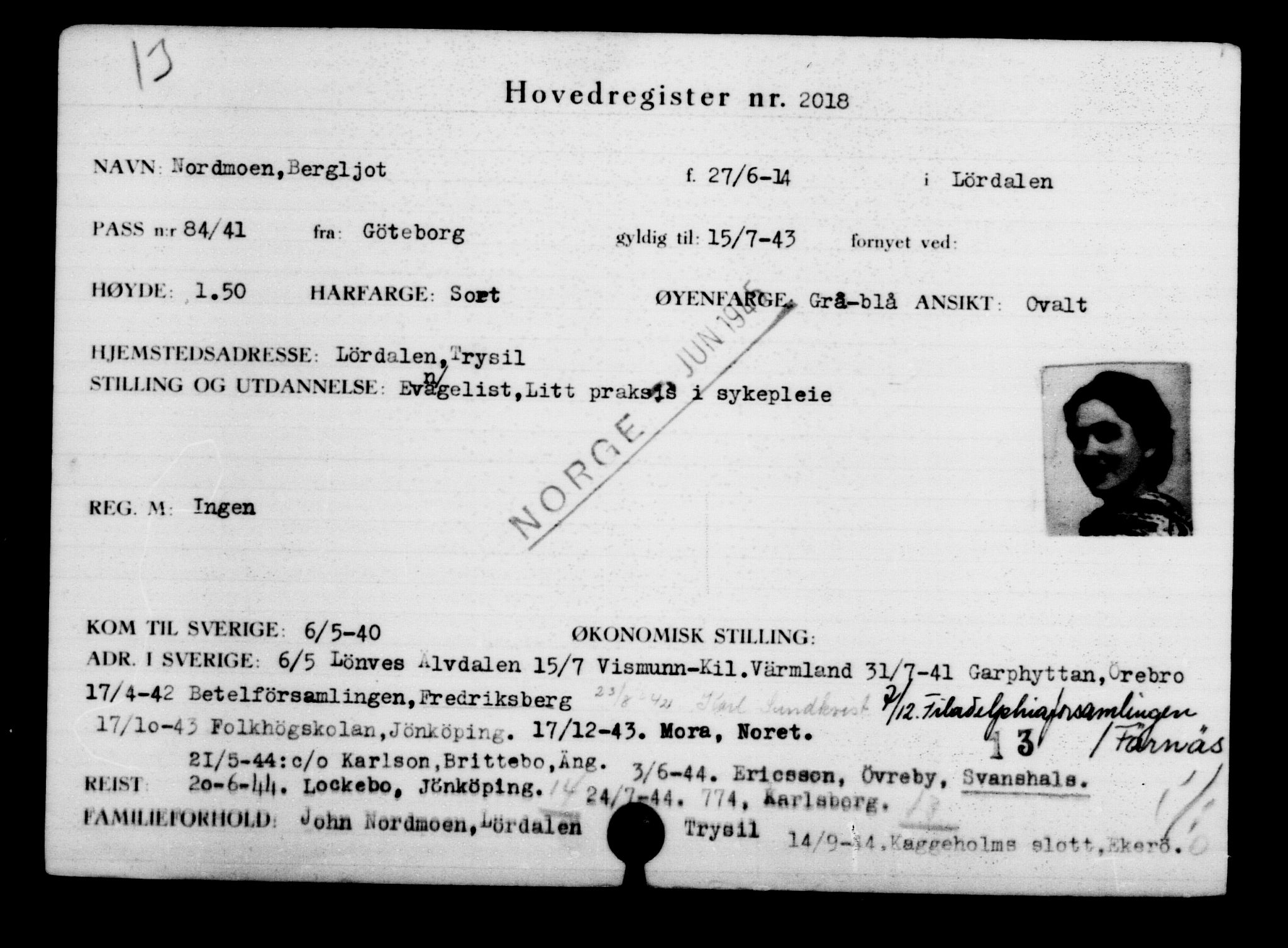 Utenriksstasjonene, Legasjonen i Stockholm, Flyktningkontoret, AV/RA-S-6753/V/Va/L0003: Kjesäterkartoteket, flyktninger med registreringsnr. 2001-3495, 1940-1945, p. 24