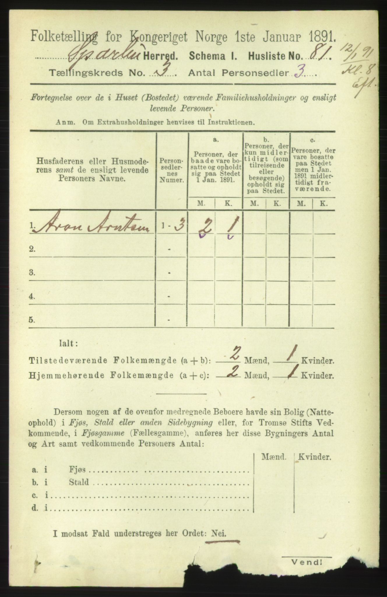 RA, 1891 census for 1731 Sparbu, 1891, p. 877