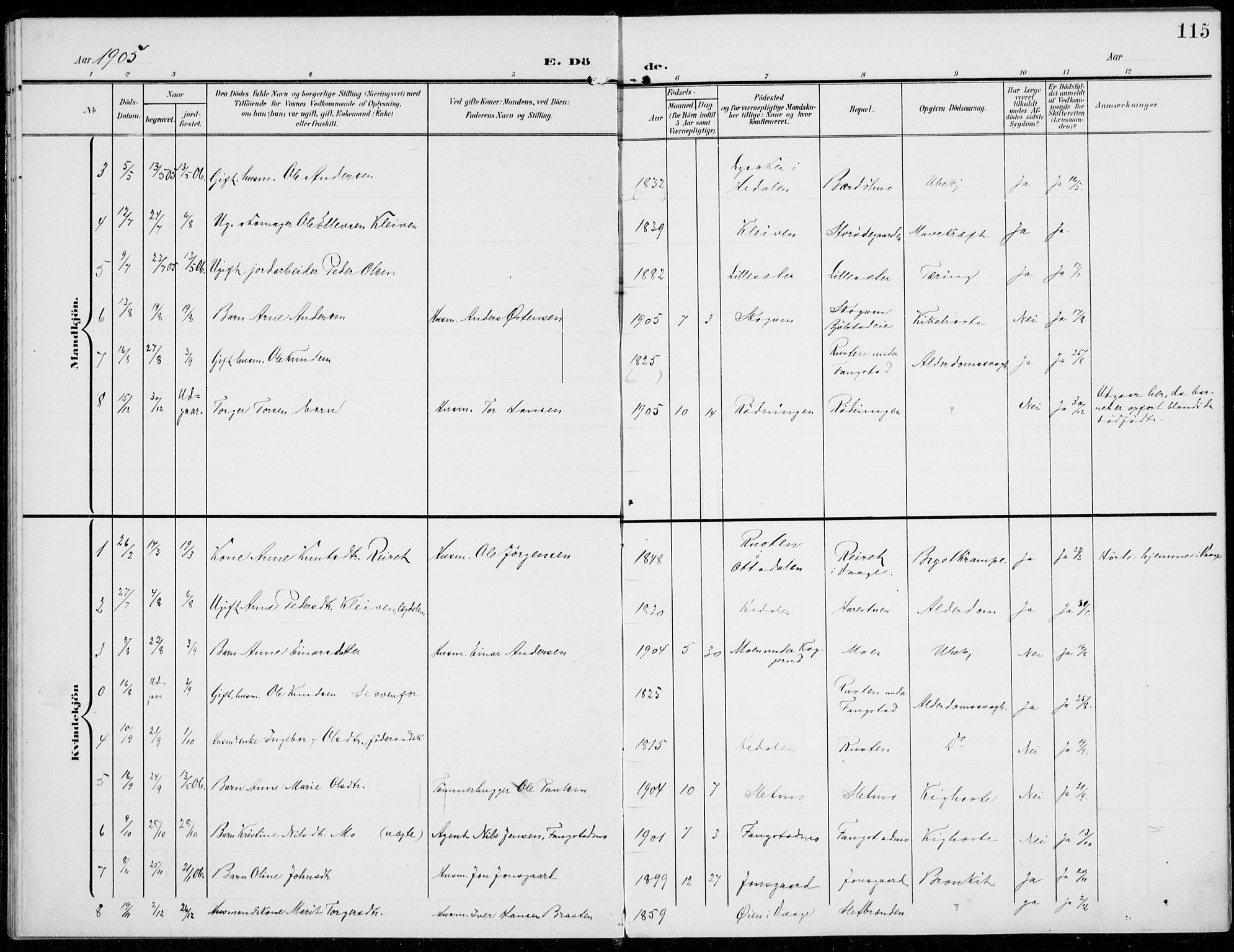 Sel prestekontor, SAH/PREST-074/H/Ha/Haa/L0001: Parish register (official) no. 1, 1905-1922, p. 115