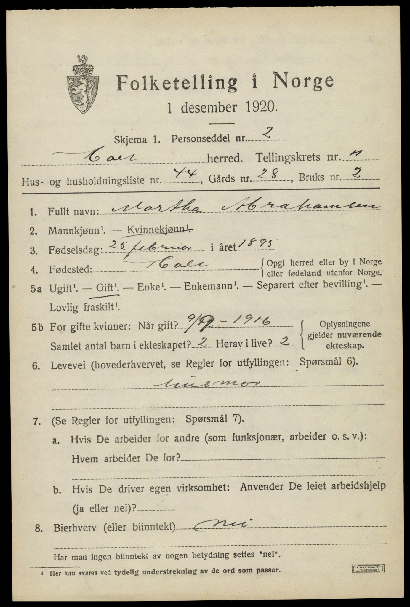 SAK, 1920 census for Holt, 1920, p. 6610