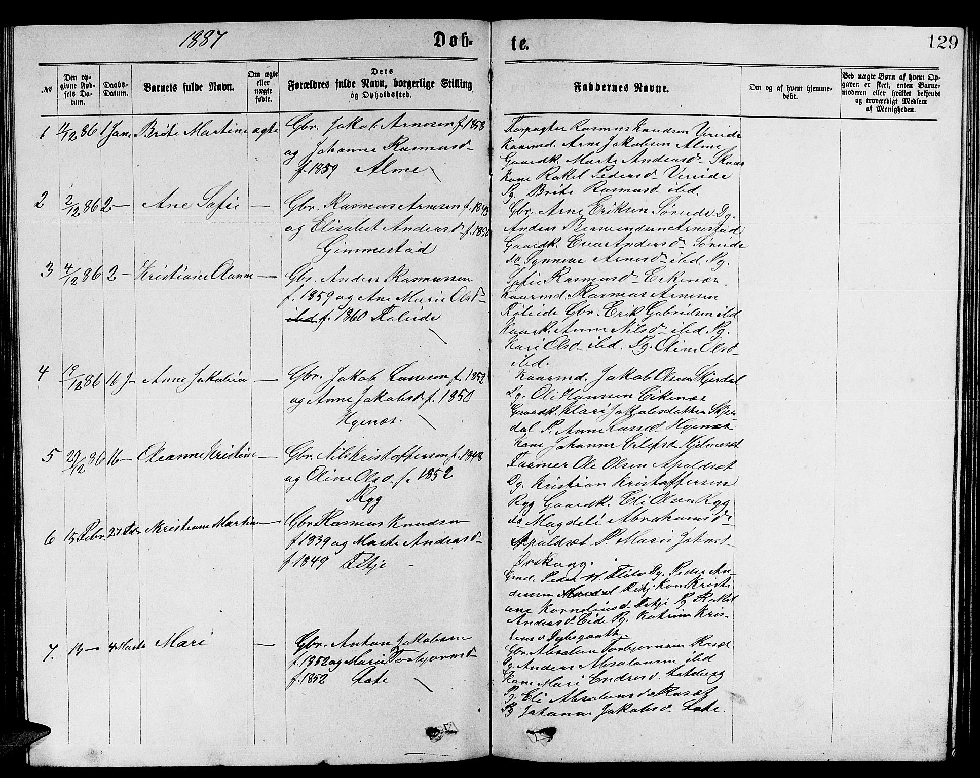 Gloppen sokneprestembete, SAB/A-80101/H/Hab/Habb/L0001: Parish register (copy) no. B 1, 1872-1888, p. 129