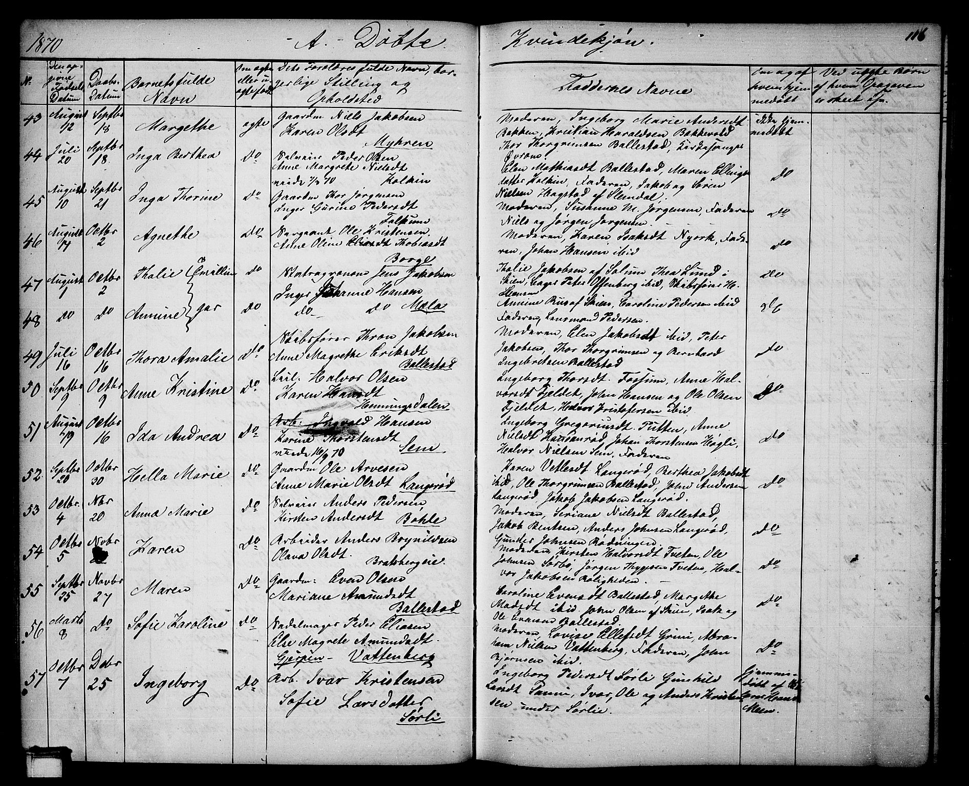 Gjerpen kirkebøker, SAKO/A-265/G/Ga/L0001: Parish register (copy) no. I 1, 1864-1882, p. 116