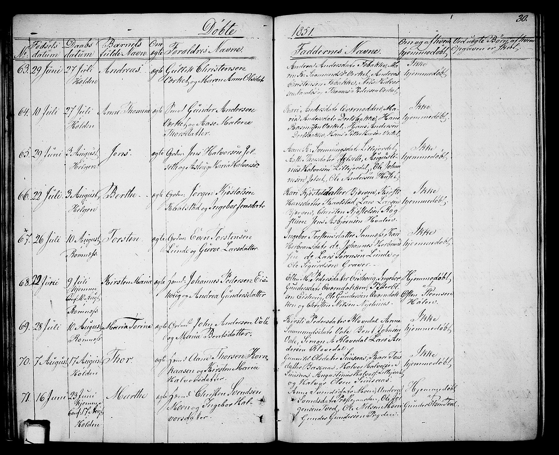 Holla kirkebøker, AV/SAKO-A-272/G/Ga/L0003: Parish register (copy) no. I 3, 1849-1866, p. 30